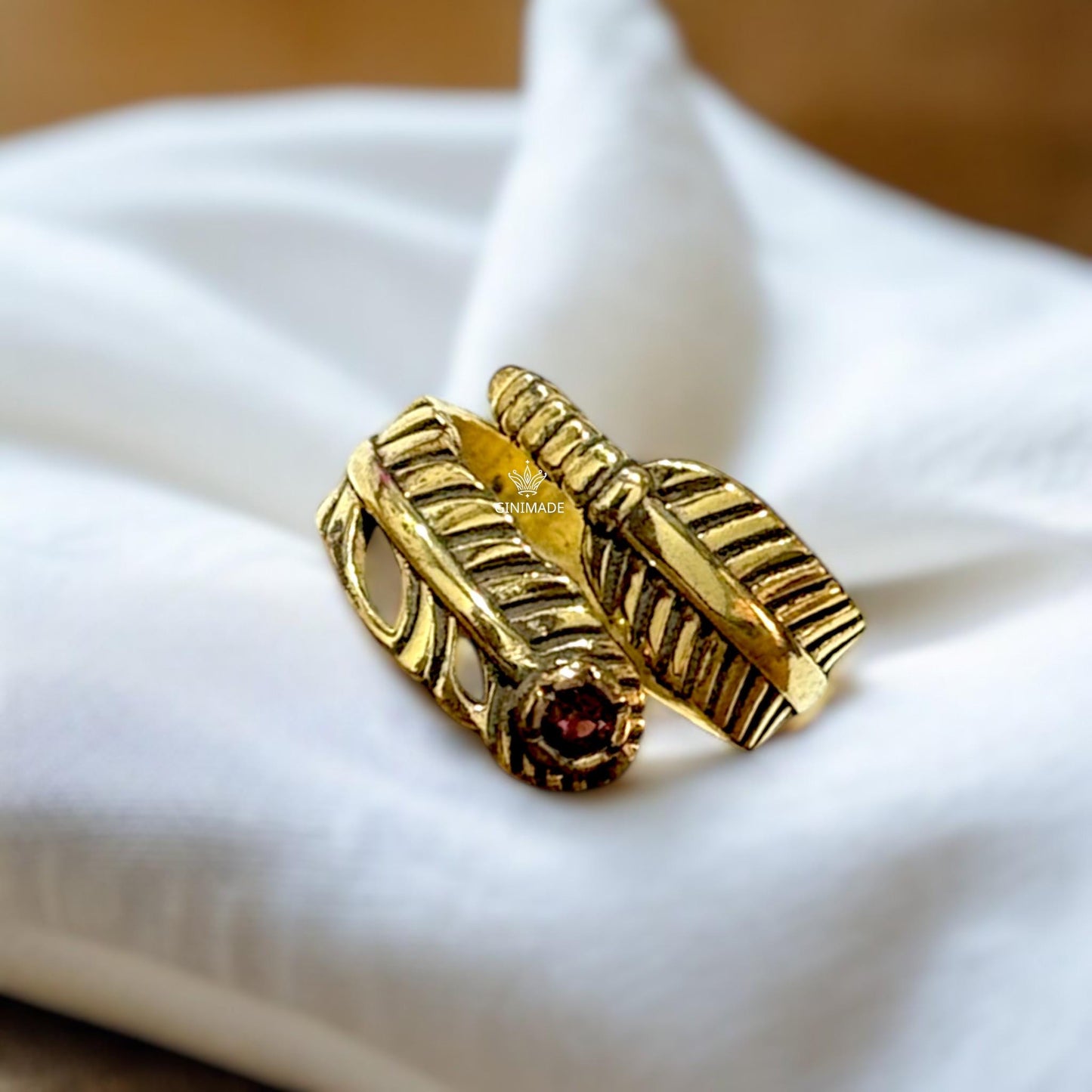 Feather Wrap Ring with Natural Rhodolite | 925 Sterling Silver Boho Ring | Adjustable Bird Feather Ring | Gift for Her | Handmade Jewelry.