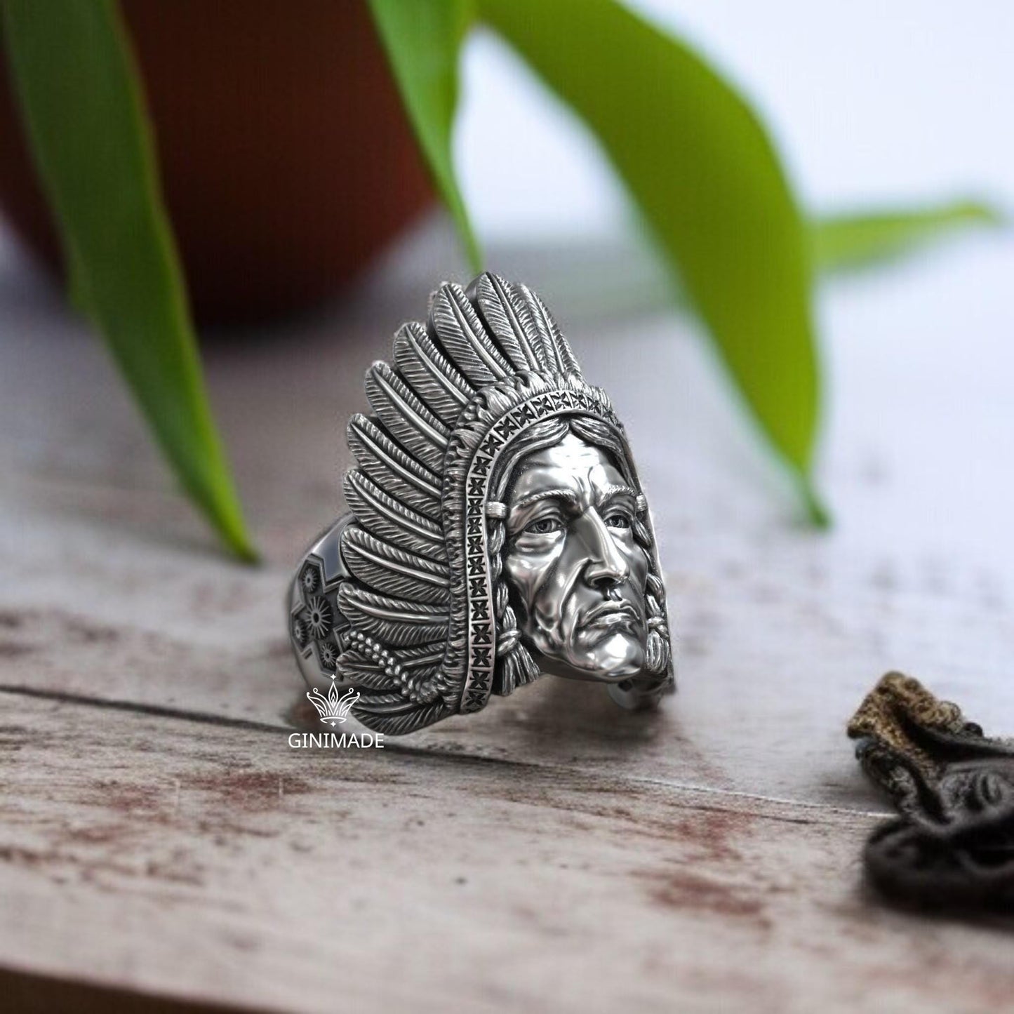 Tribal Chief Ring • Sterling Silver Statement Ring • Native American Inspired Jewelry • Bold Ring for Him • Warrior Style Band,