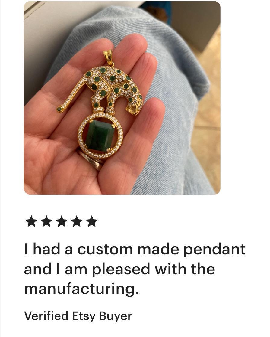 Personalized Panther Pendant with Natural Emerald | 925 Sterling Silver Animal Jewelry | Custom Jungle Cat Necklace | Gift for Her