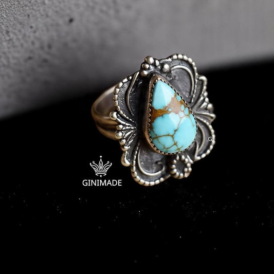 Boho Statement Turquoise Ring – Sterling Silver  Handmade Jewelry – Southwestern Style