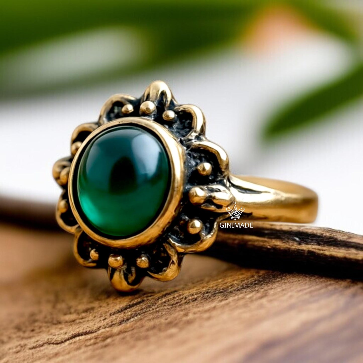Vintage Emerald Ring – Natural Green Stone in 925 Silver – Boho Engagement or Promise Ring