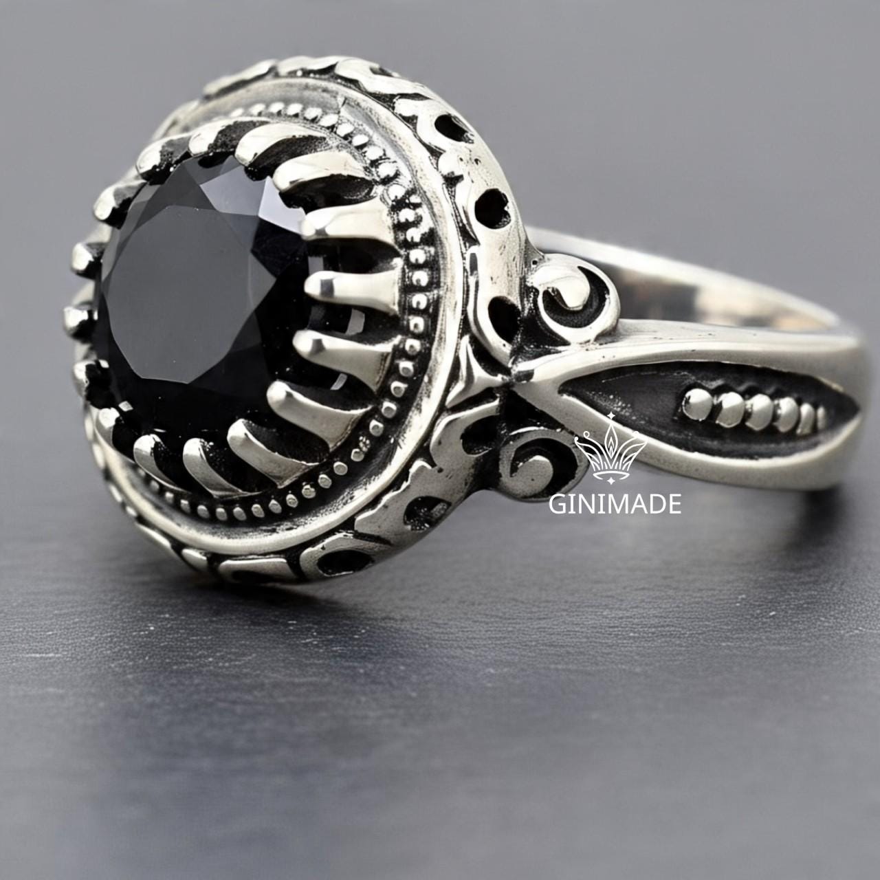 Black Onyx Ring 925 Sterling Silver • Gothic Statement Ring • Handmade Oxidized Silver Ring • Vintage Boho Jewelry • Unique Gift for her.