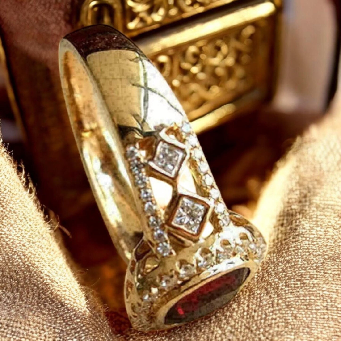 Vintage Natural Garnet Gemstone Ring with CZ Diamonds – January Birthstone Ring for Her