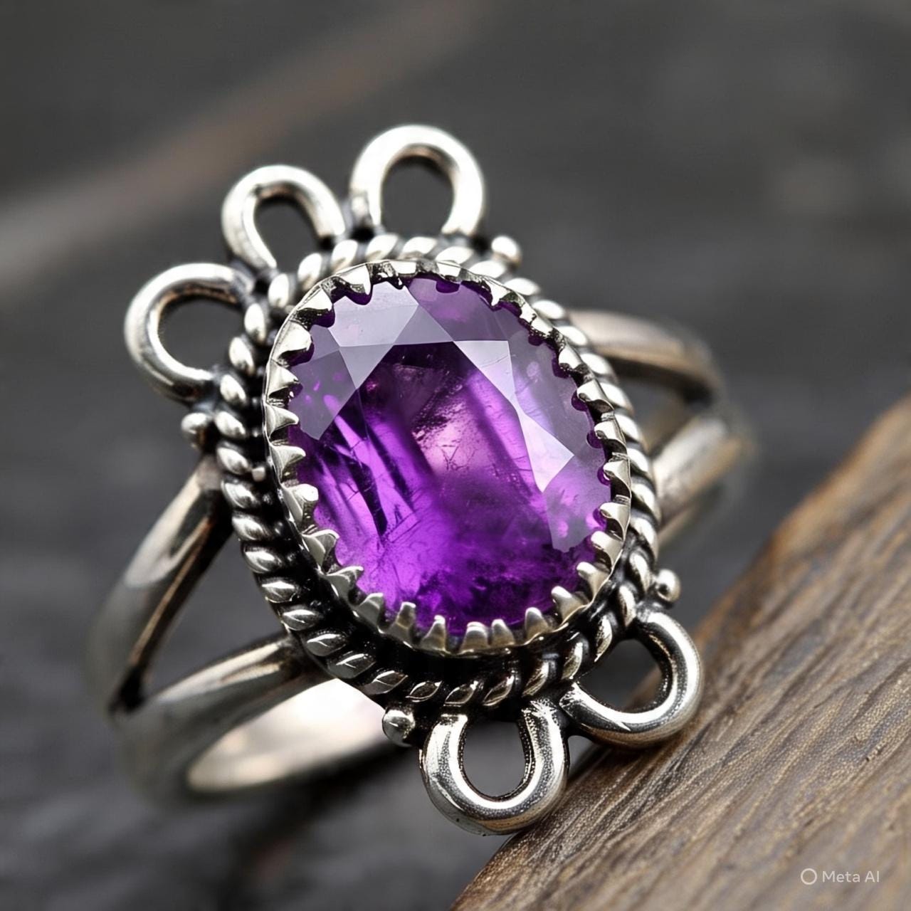 Boho Amethyst Ring  Oxidised Silver Ring  February Birthstone Gift  Vintage Style Gemstone Ring  Handmade Amethyst Jewelry