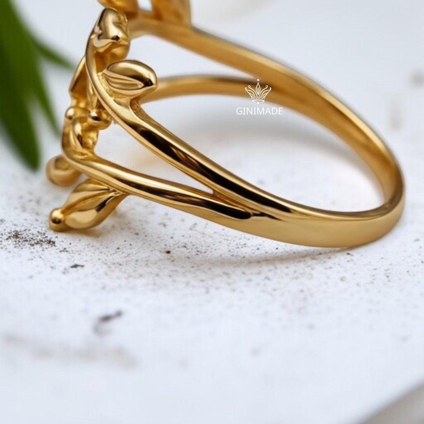 Gold Leaf Branch Ring for Women | Dainty Nature Ring | Shiny Gold Plated Vine Ring | Minimalist Botanical Jewelry Gift