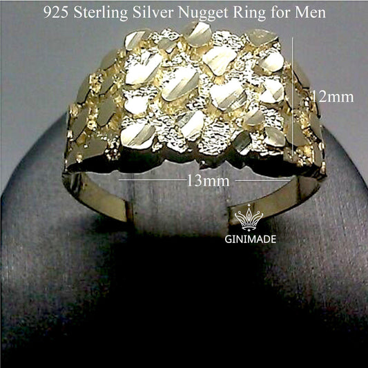 Nugget Ring for Men - 925 Sterling Silver Chunky Statement Band - Textured Hip Hop Nugget Jewelry - Bold Silver Ring - fathers day gift