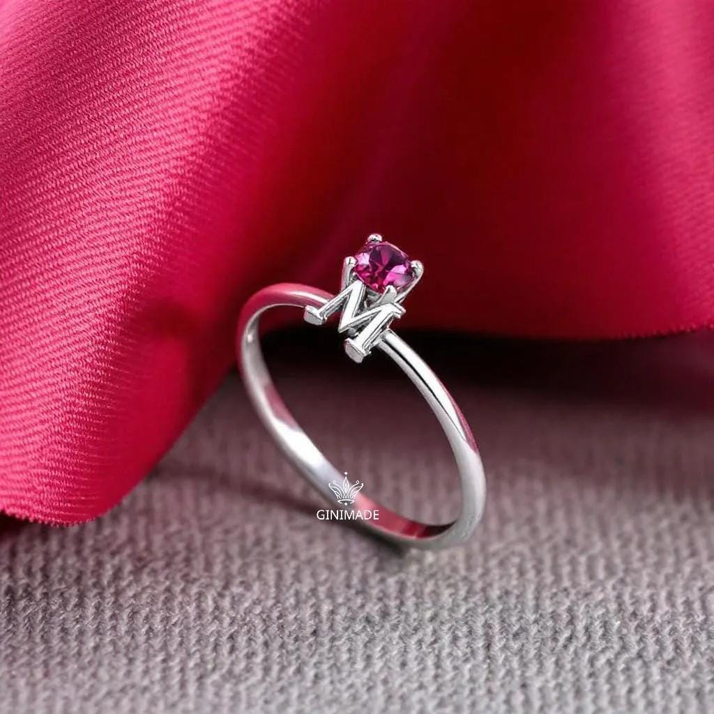 Custom Initial Birthstone Ring • CZ Personalized Letter Ring • Dainty Stacking Jewelry • Graduation Gift • Gift for Her • Proposal Ring