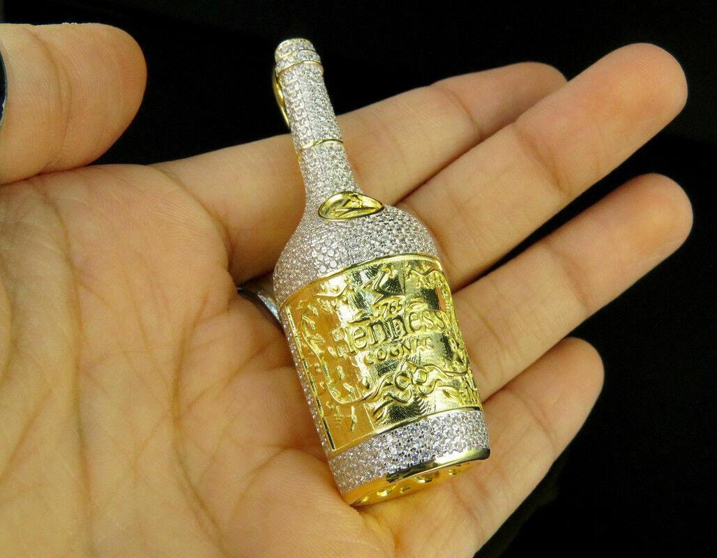 Hennessy Bottle Pendant 18k Yellow Gold Plated in 925 starling Gift for him silver without cain.
