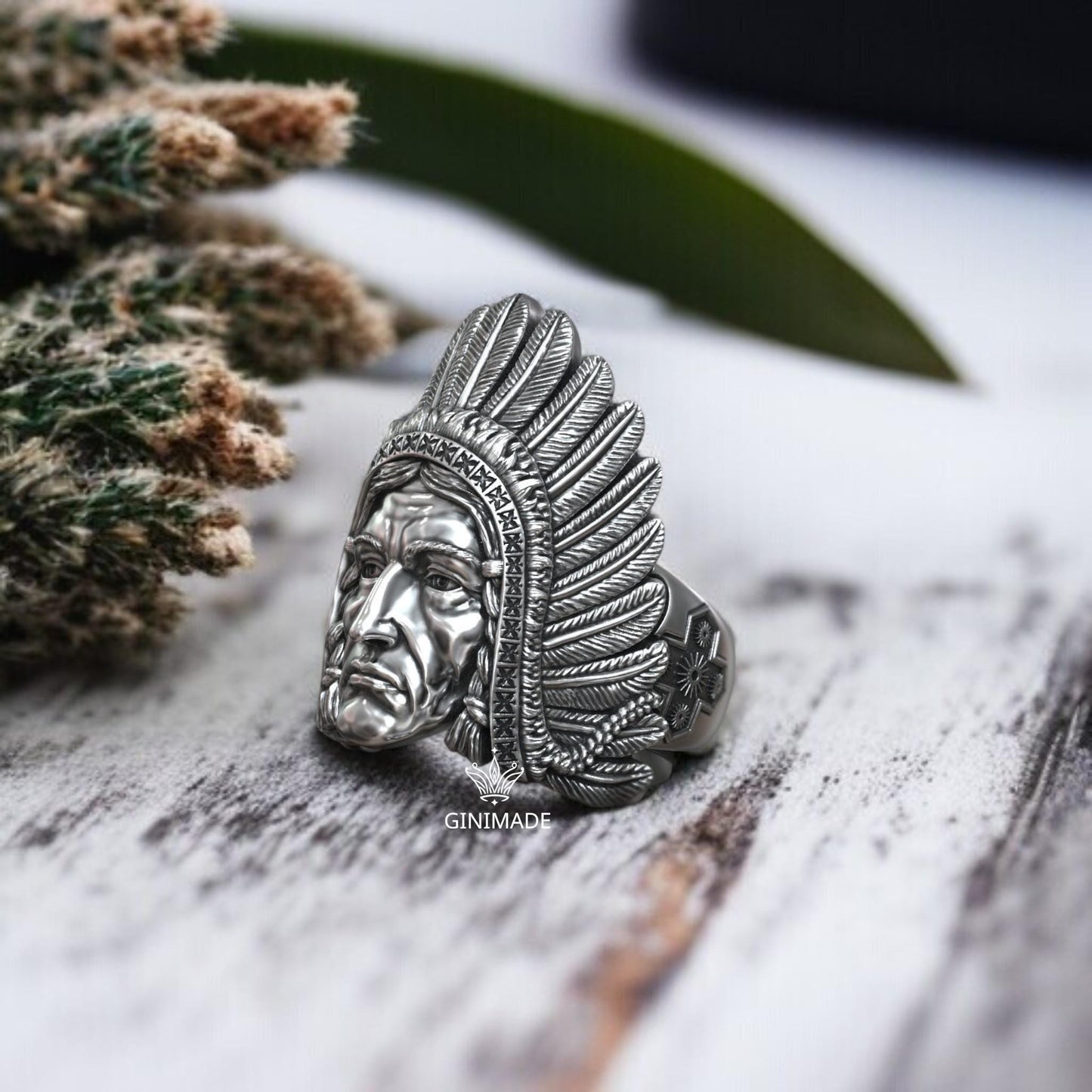 Tribal Chief Ring • Sterling Silver Statement Ring • Native American Inspired Jewelry • Bold Ring for Him • Warrior Style Band,