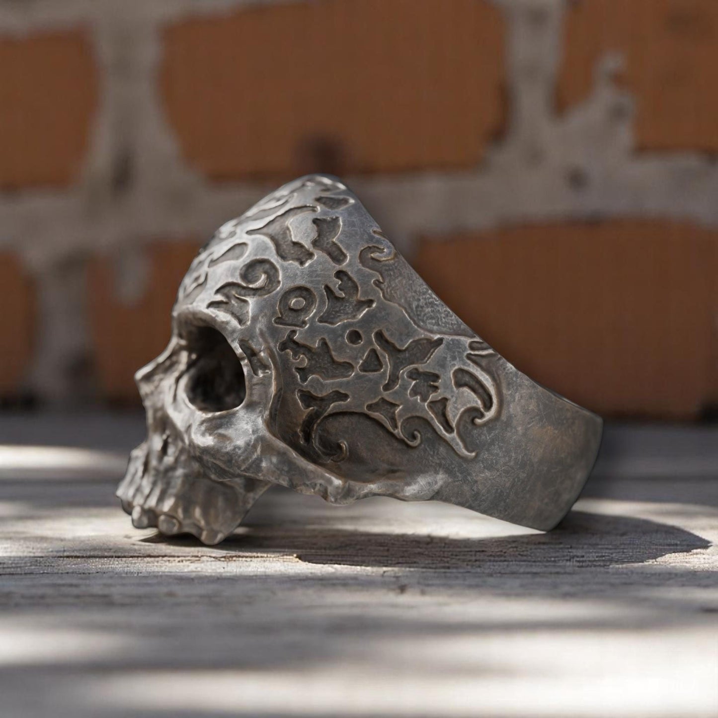 Oxidized Skull Ring – 925 Sterling Silver Gothic Ring | Men's Patterned Skull Band | Dark Aesthetic Unisex Jewelry. fathers day gift