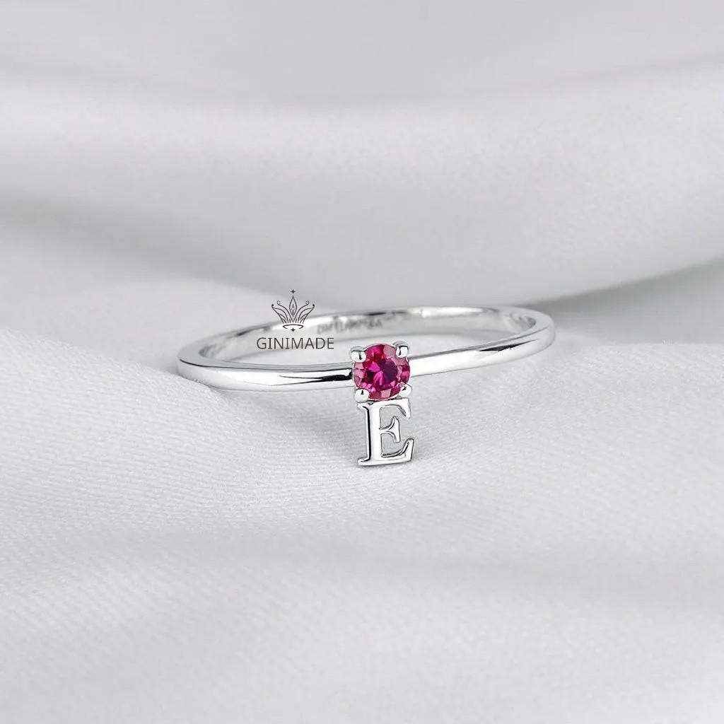 Custom Initial Birthstone Ring • CZ Personalized Letter Ring • Dainty Stacking Jewelry • Graduation Gift • Gift for Her • Proposal Ring