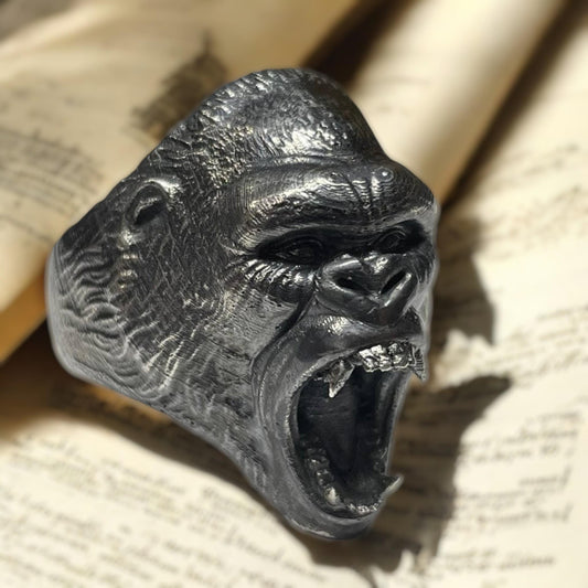 Gorilla Ring in 925 Sterling Silver – Fierce Ape Head Statement Ring for Men, Handmade Animal Jewelry, Bold Biker Ring, Gift for Him