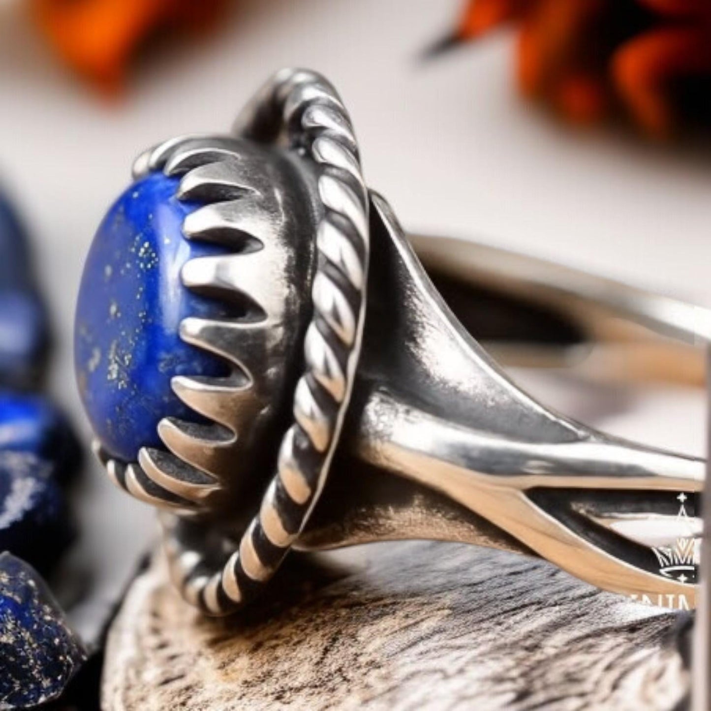 Boho Natural Vintage-Inspired Bohemian Jewelry Lapis Lazuli Ring – Round Gemstone in 925 Sterling Silver,, Handmade Statement Gift for Her