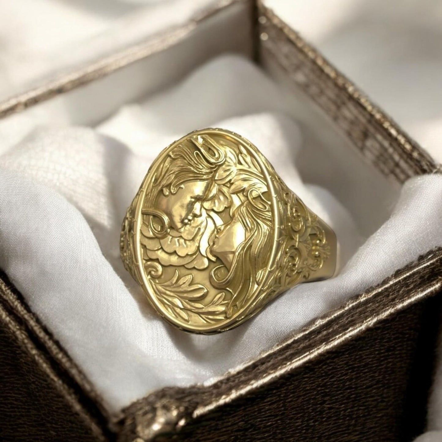 Love Faces Ring – Sterling Silver Man Floral Pattern Ring | Unisex Signet Ring | Unique Silver Gift for Lovers & Soulmates