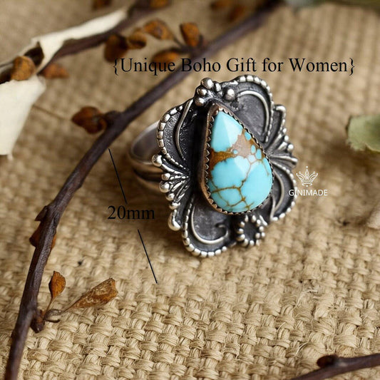 Handmade Turquoise Ring – Sterling Silver Boho Statement Jewelry – Southwestern Style