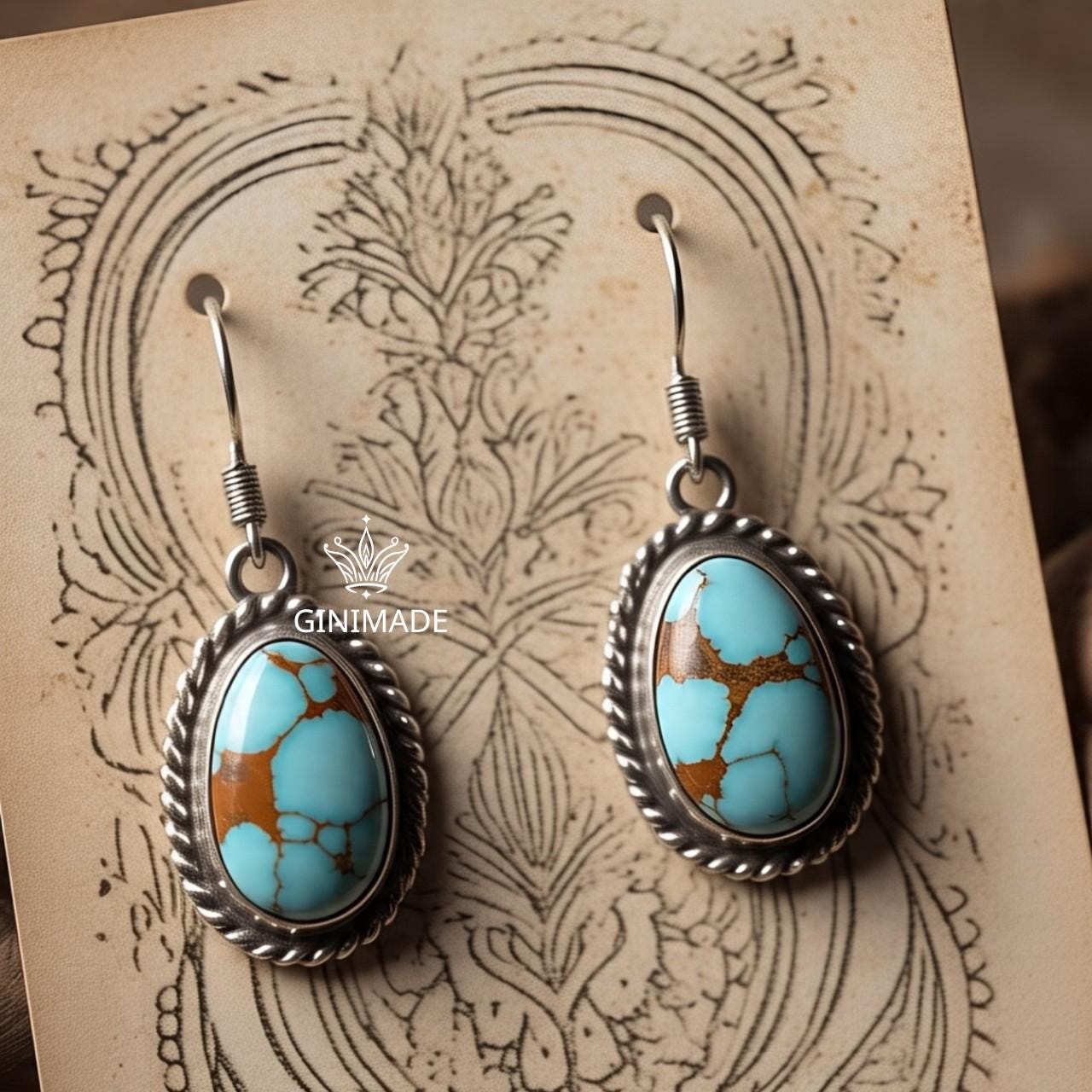 Boho Turquoise Drop Earrings | Handmade Tribal Silver Dangle Earrings | Teardrop Gemstone Oxidized Earrings | Ethnic Indian Jewelry