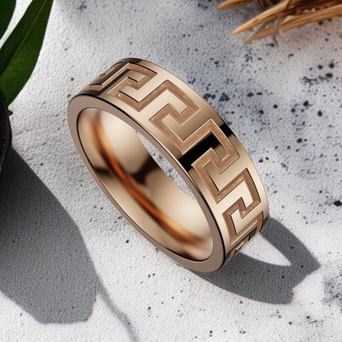 Greek Key Ring 925 Sterling Silver | Men’s Meander Pattern Band | Classic Greek Design Ring for Him | Unisex Silver Statement Jewelry