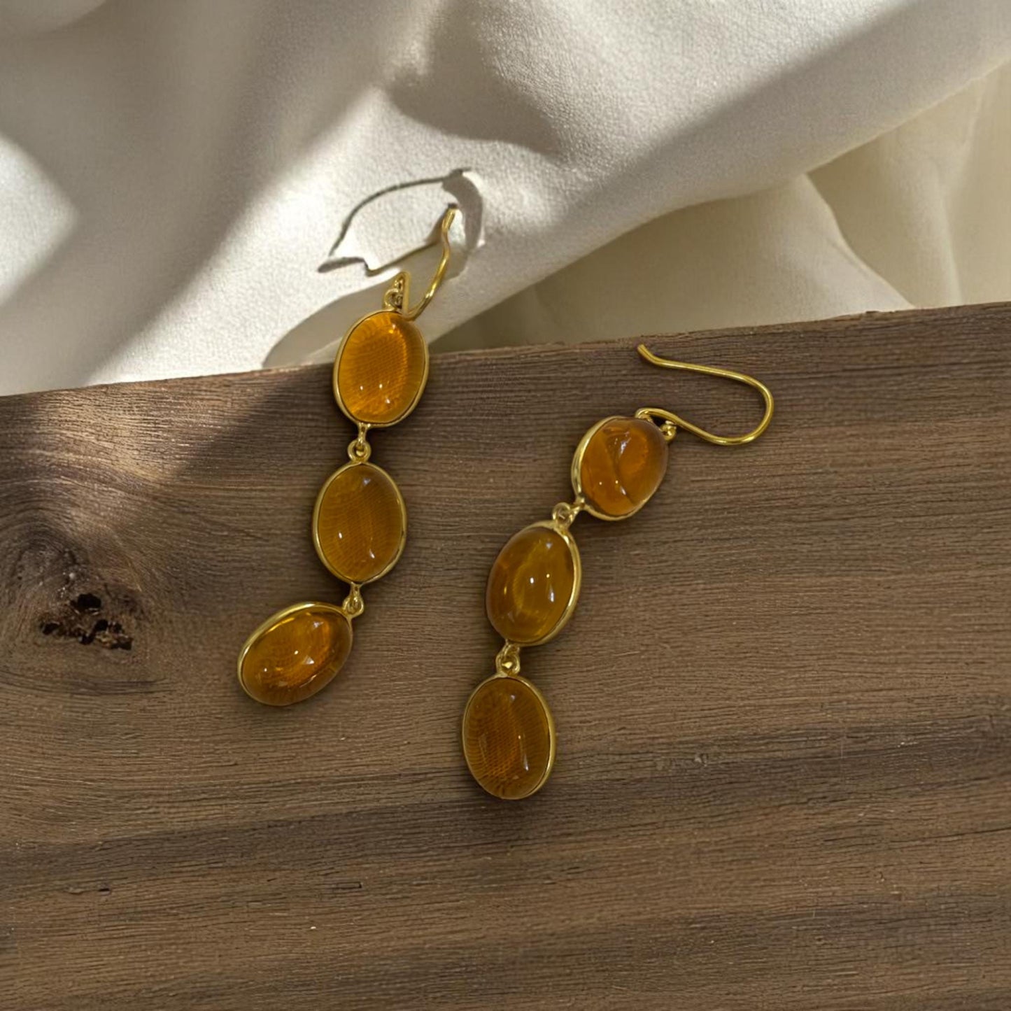 Yellow Gemstone Dangle Earrings | Long Gold Drop Earrings | Handmade Statement Earrings | Lightweight Boho Jewelry | Gift for Her.