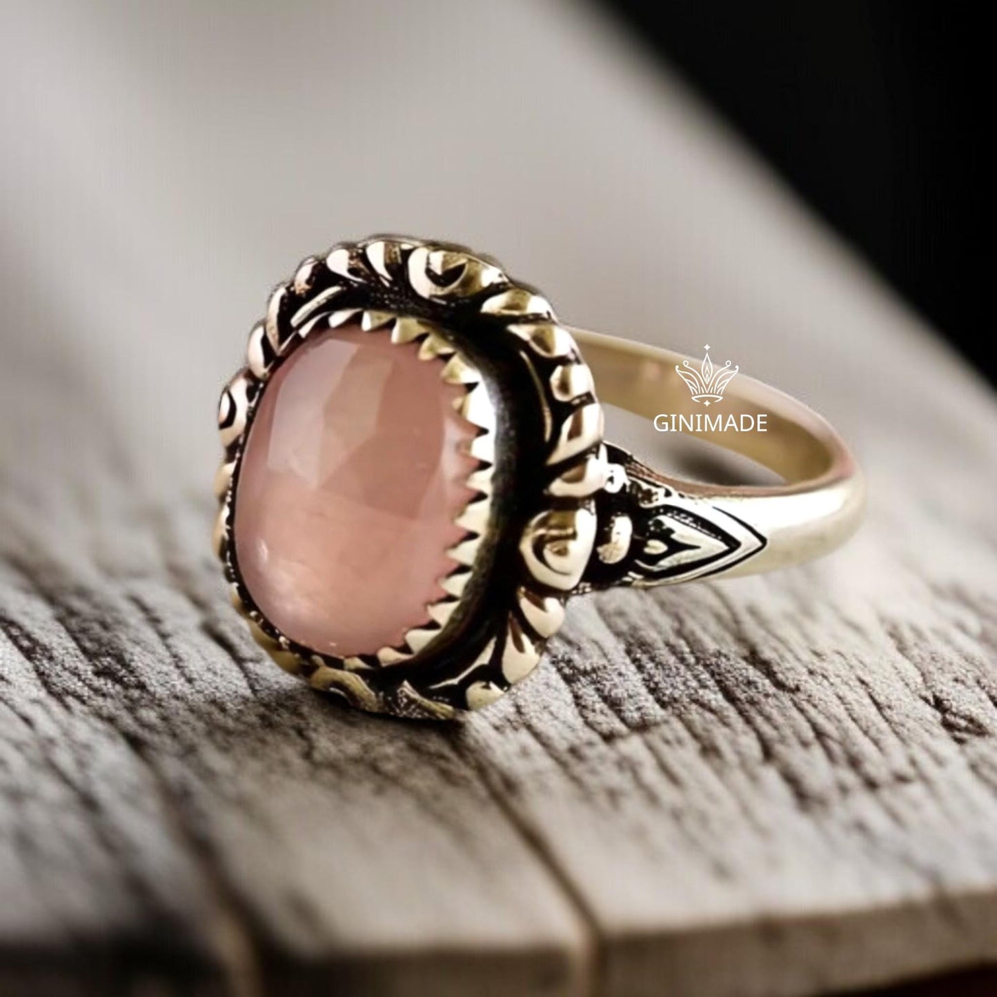 Boho Rose Quartz Ring – 925 Sterling Silver, Cushion‑Cut Pink Gemstone, Minimalist Statement