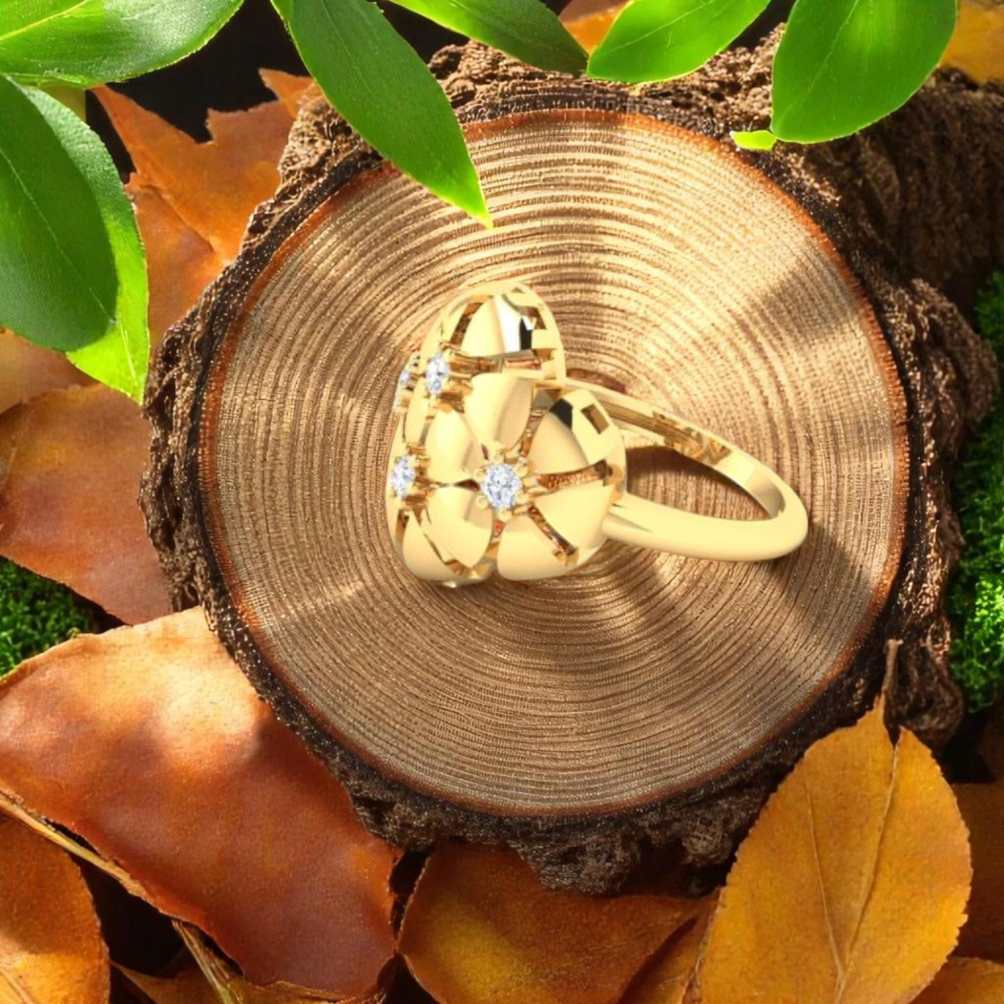 Minimalist Floral Fresh Look CZ Ring • 925 Sterling Silver Gold-Plated Statement Ring • Handmade Jewelry Gift for Her