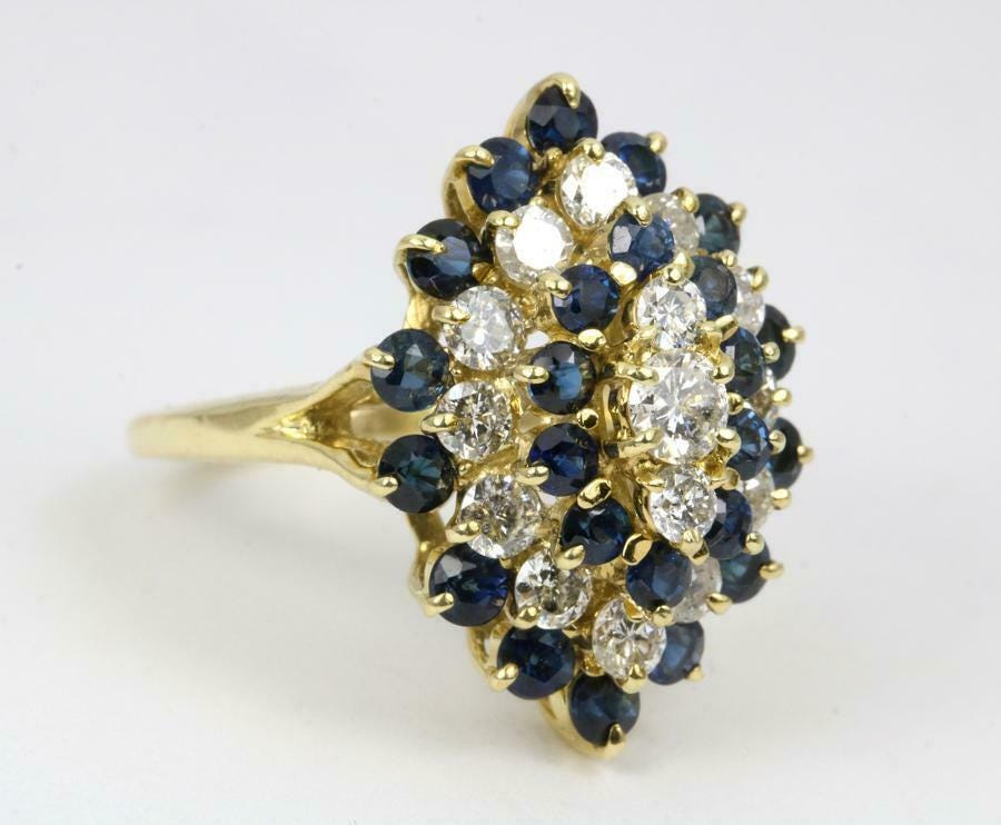 Women’s Cluster Wedding Ring | CZ Sapphire and CZ Diamond Ring |925 Sterling Silver Elegant Jewelry