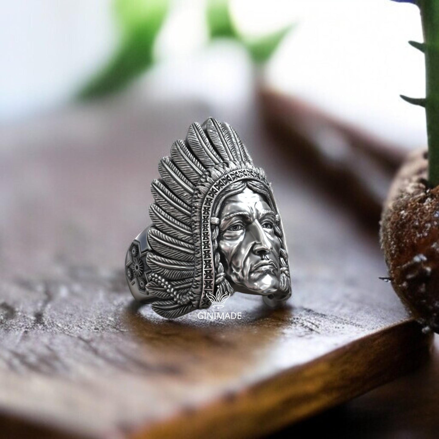 Tribal Chief Ring • Sterling Silver Statement Ring • Native American Inspired Jewelry • Bold Ring for Him • Warrior Style Band,