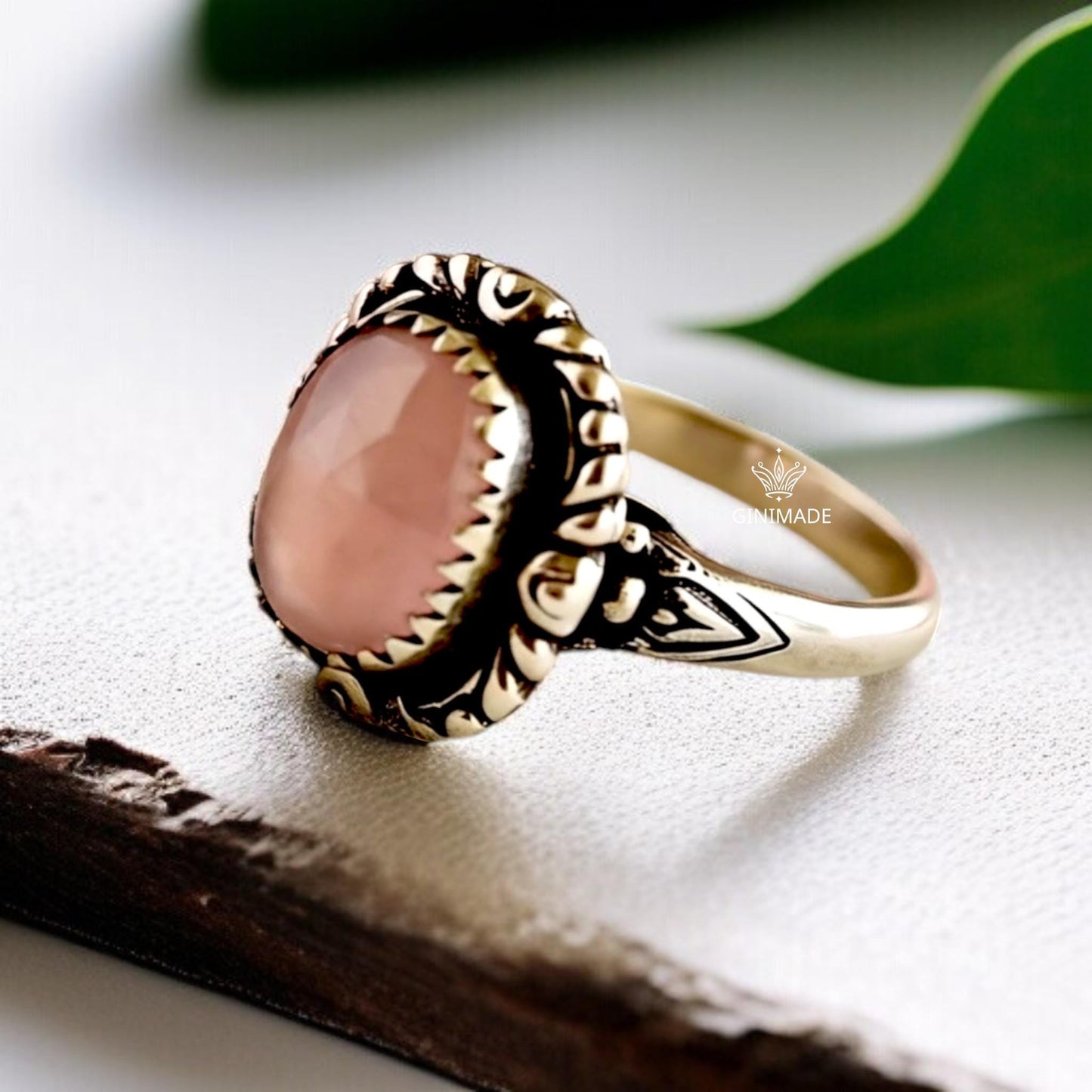 Boho Rose Quartz Ring – 925 Sterling Silver, Cushion‑Cut Pink Gemstone, Minimalist Statement