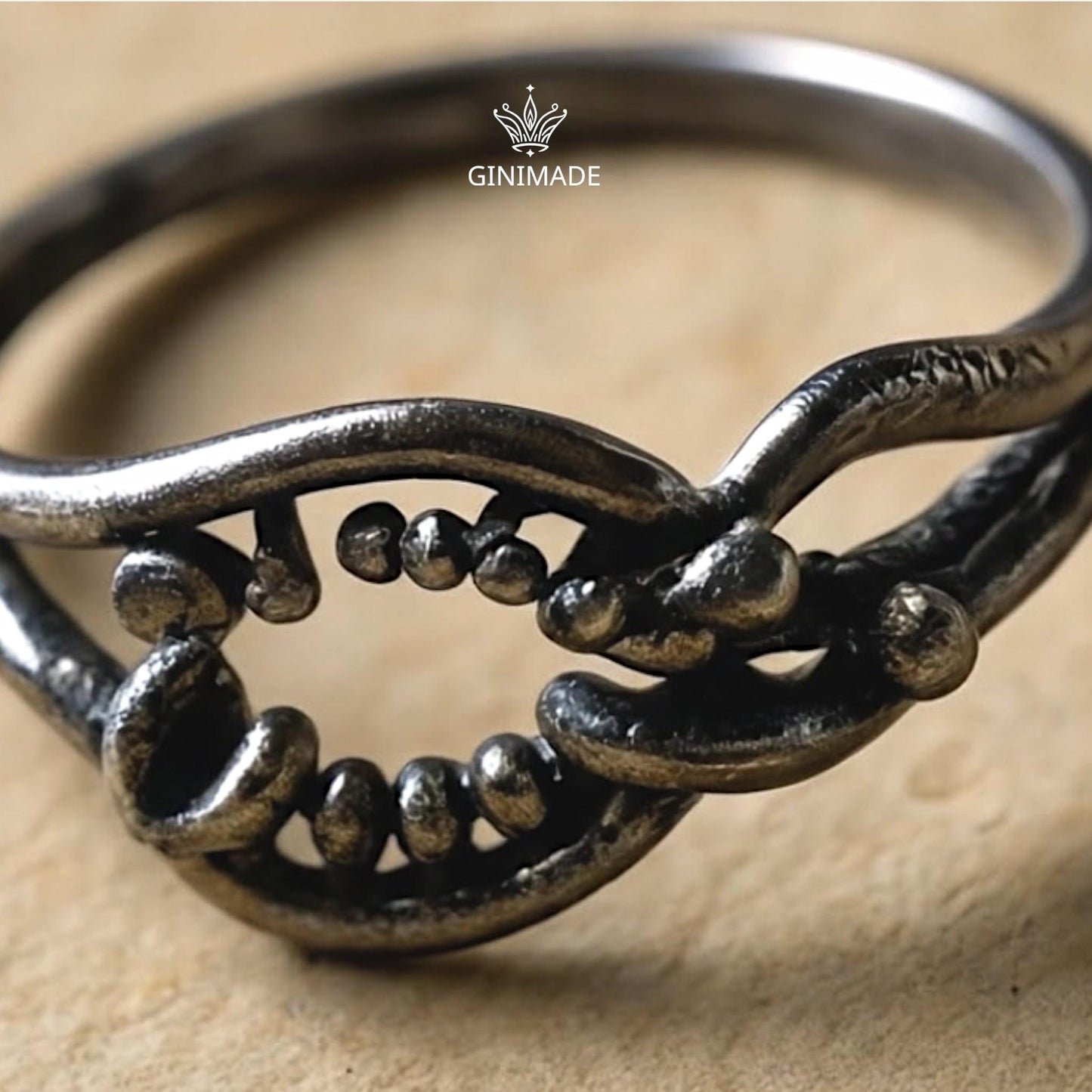 Handmade Oxidized Silver Ring with Open Abstract Design – Unique Organic Wire Art Ring – Rustic Artisan Statement Jewelry for Women