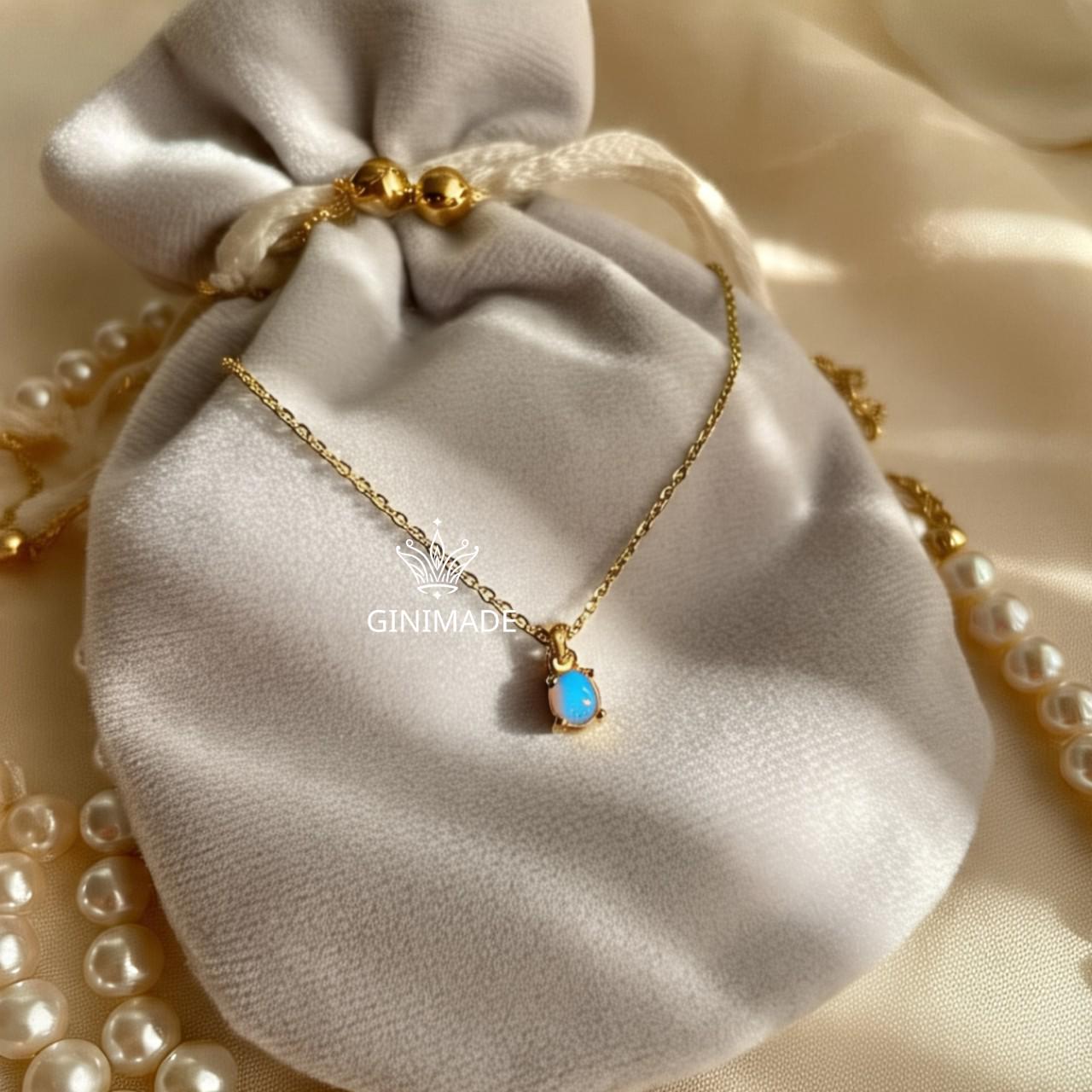 Tiny Opal Gold Necklace – Dainty Round October Birthstone Pendant, Minimalist Gold Jewelry, Bridesmaid Gift, Birthday Gift for Her