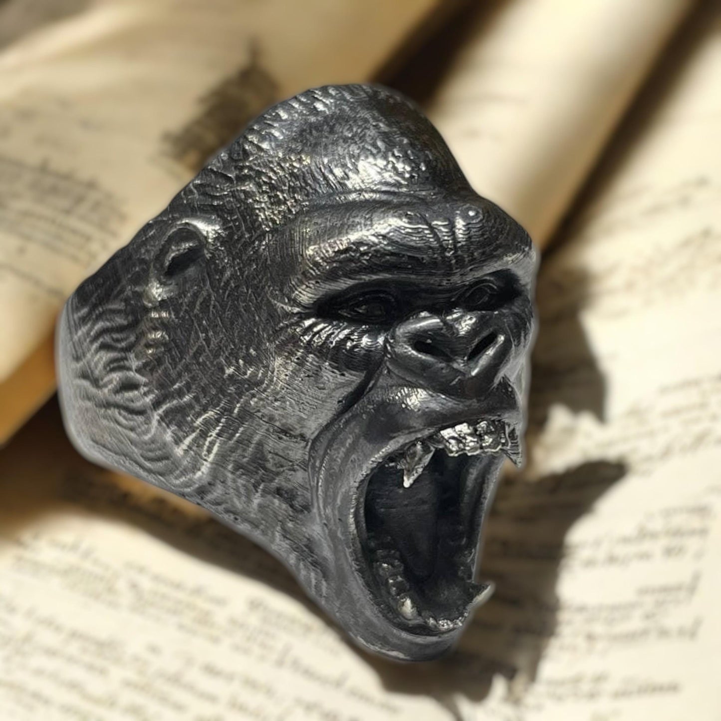 Gorilla Ring in 925 Sterling Silver – Fierce Ape Head Statement Ring for Men, Handmade Animal Jewelry, Bold Biker Ring, Gift for Him