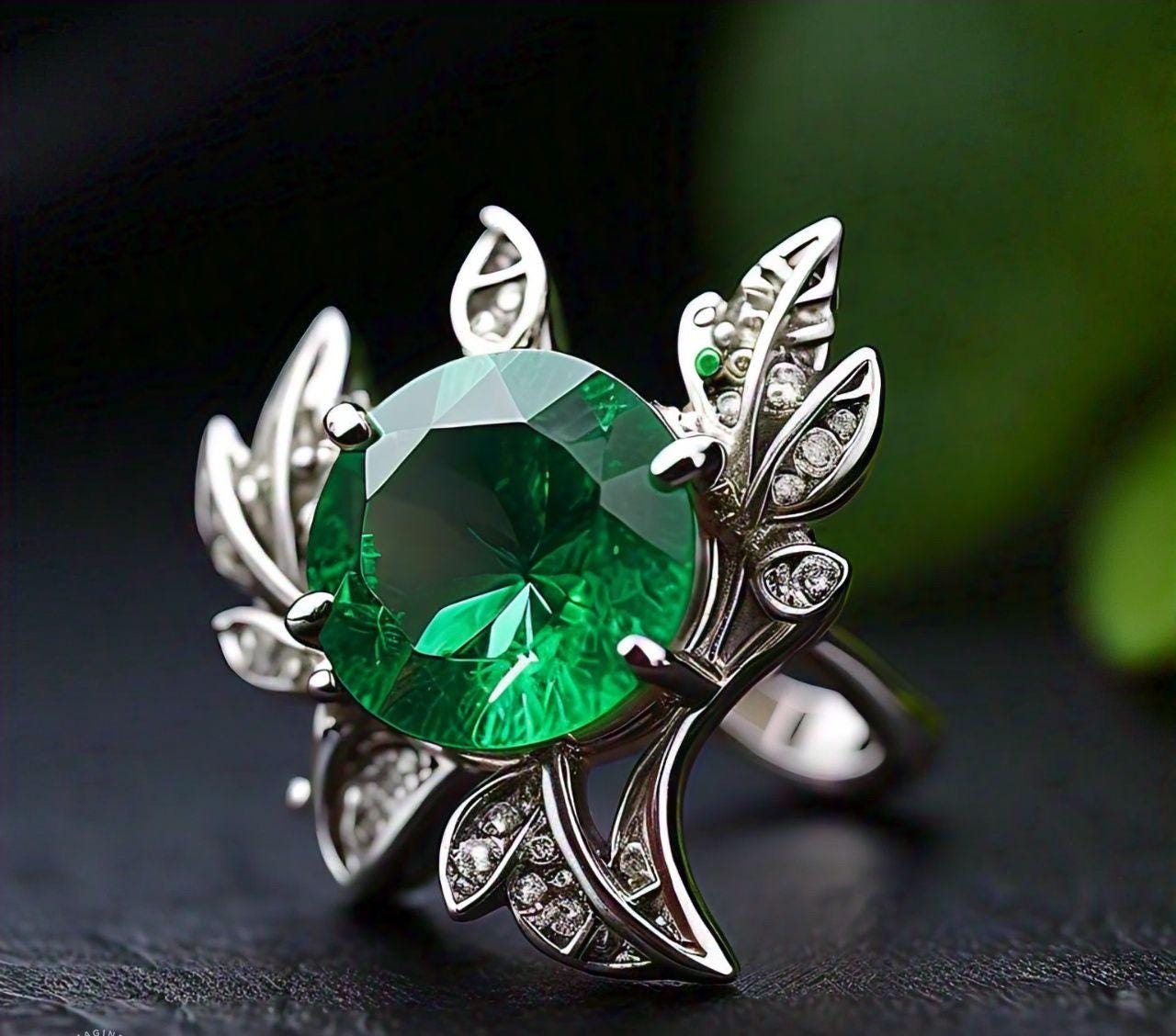 Sterling silver band featuring a vibrant Natural Emerald stone.