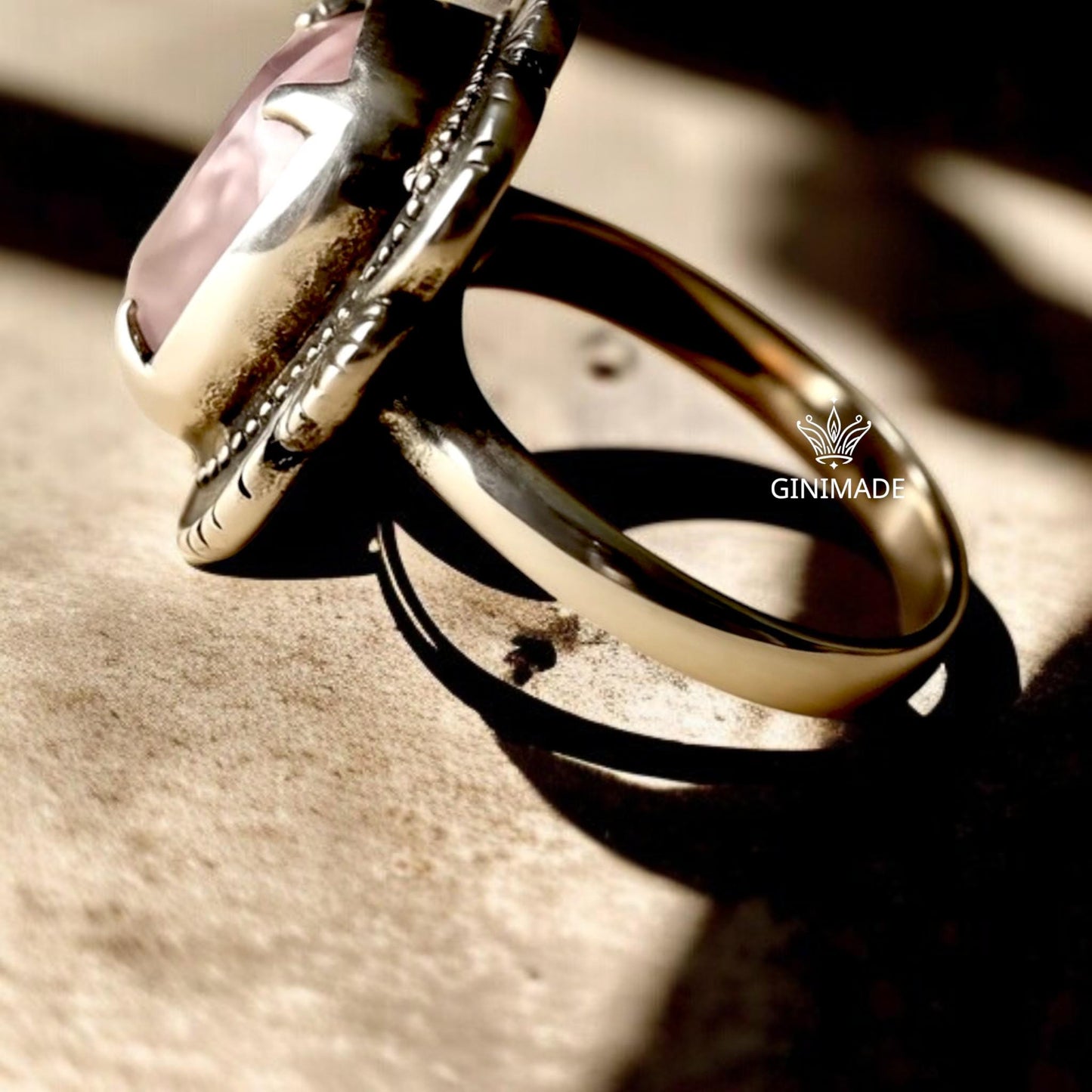 925 Sterling Silver Rose Quartz Ring • Boho Cushion Cut Pink Gem, Gift for Her
