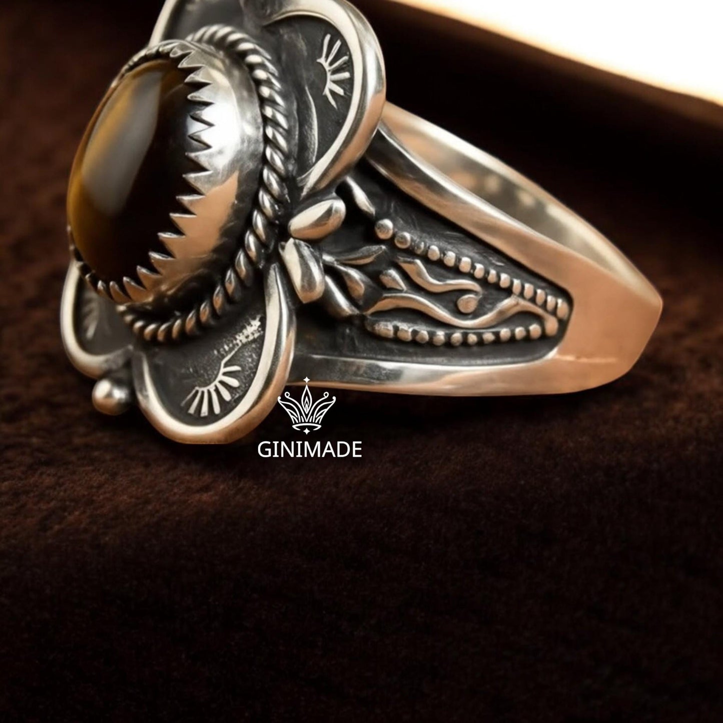 Vintage Tiger Eye Statement Ring  Sterling Silver Boho Ring for Men & Women  Southwestern Tribal Jewelry  Handmade Gemstone Ring Gift