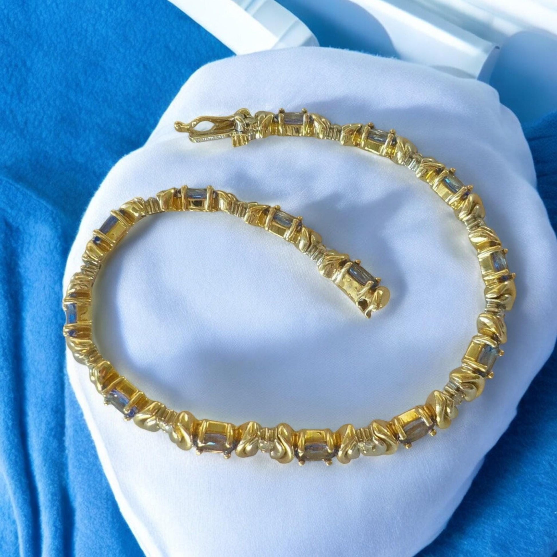 Blue CZ stone bracelet, 925 silver, elegant royal jewelry