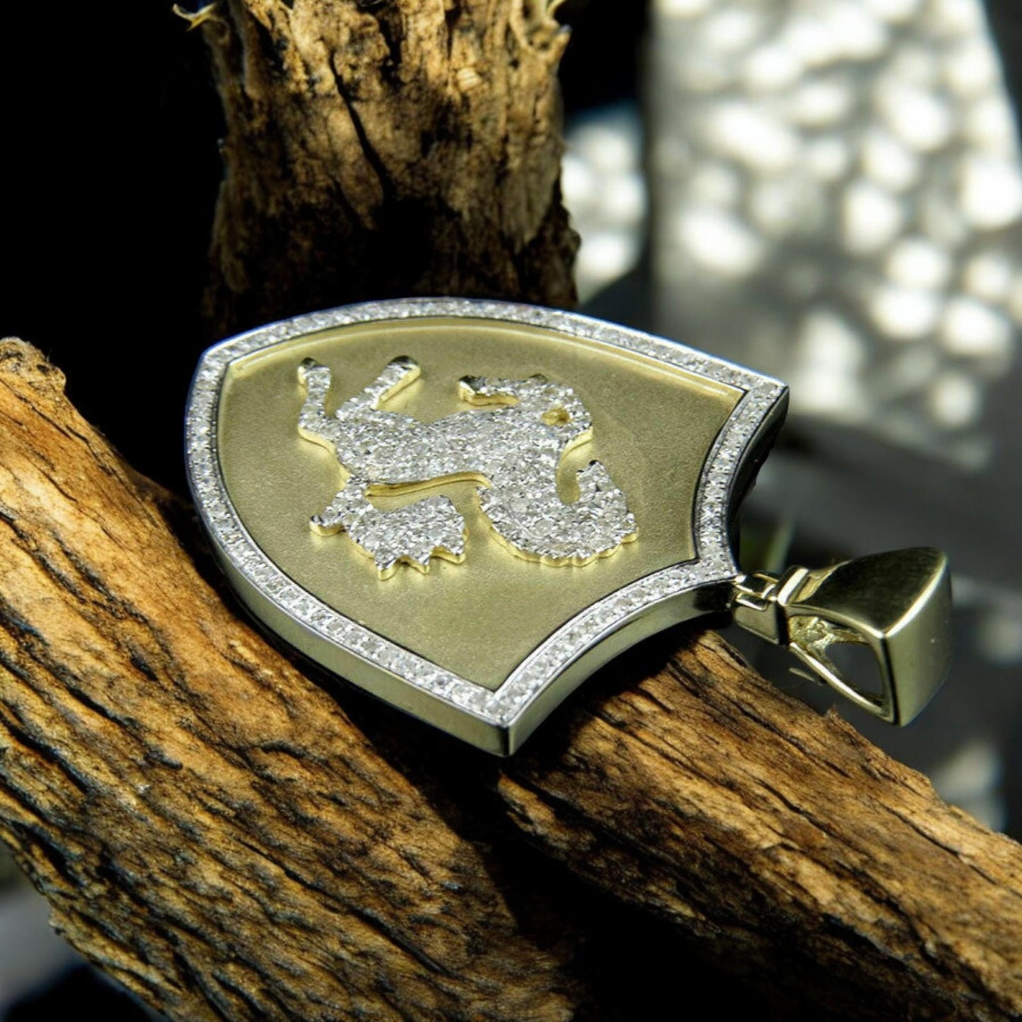 925 Sterling Silver Lion Shield Pendant – CZ Diamond Medieval Crest Necklace – Handmade Heraldic Jewelry for Men fathers day gift.