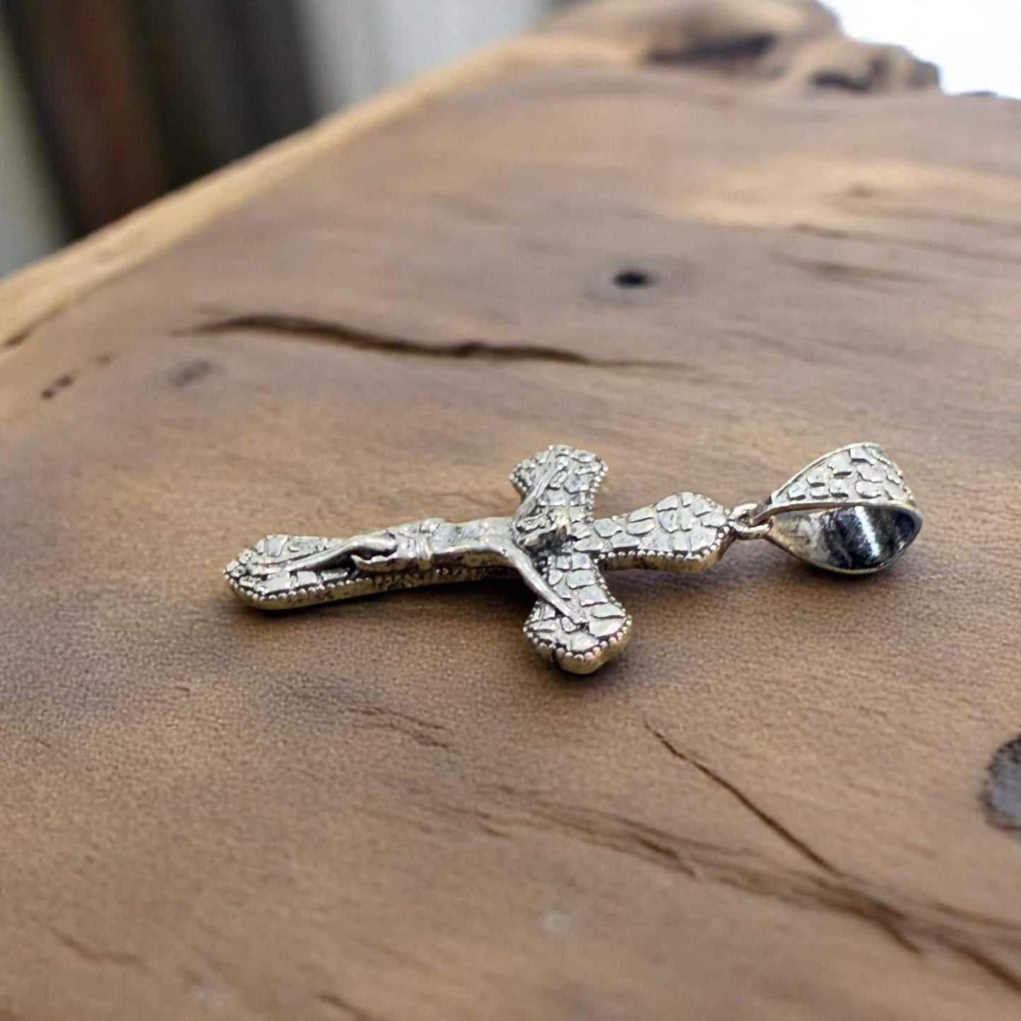 Handmade Brass Cross Pendant with Oxidized Silver Finish – Textured Crucifix Religious Jewelry for Men & Women.