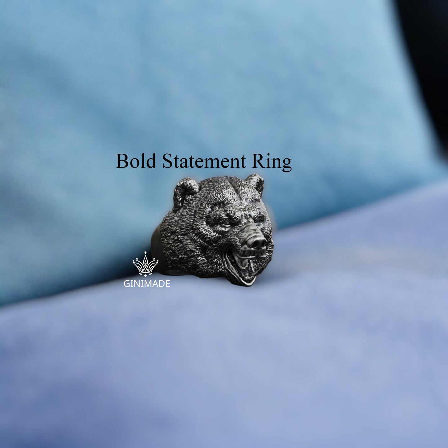 Bear Head Ring | Oxidised 925 Sterling Silver Animal Ring for Men | Bold Statement Jewelry | Wild Forest Gift | Handmade Father's Day Gift