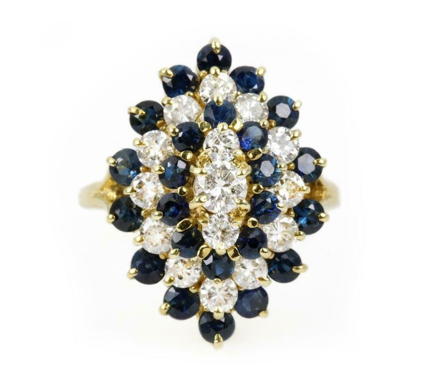 Women’s Cluster Wedding Ring | CZ Sapphire and CZ Diamond Ring |925 Sterling Silver Elegant Jewelry