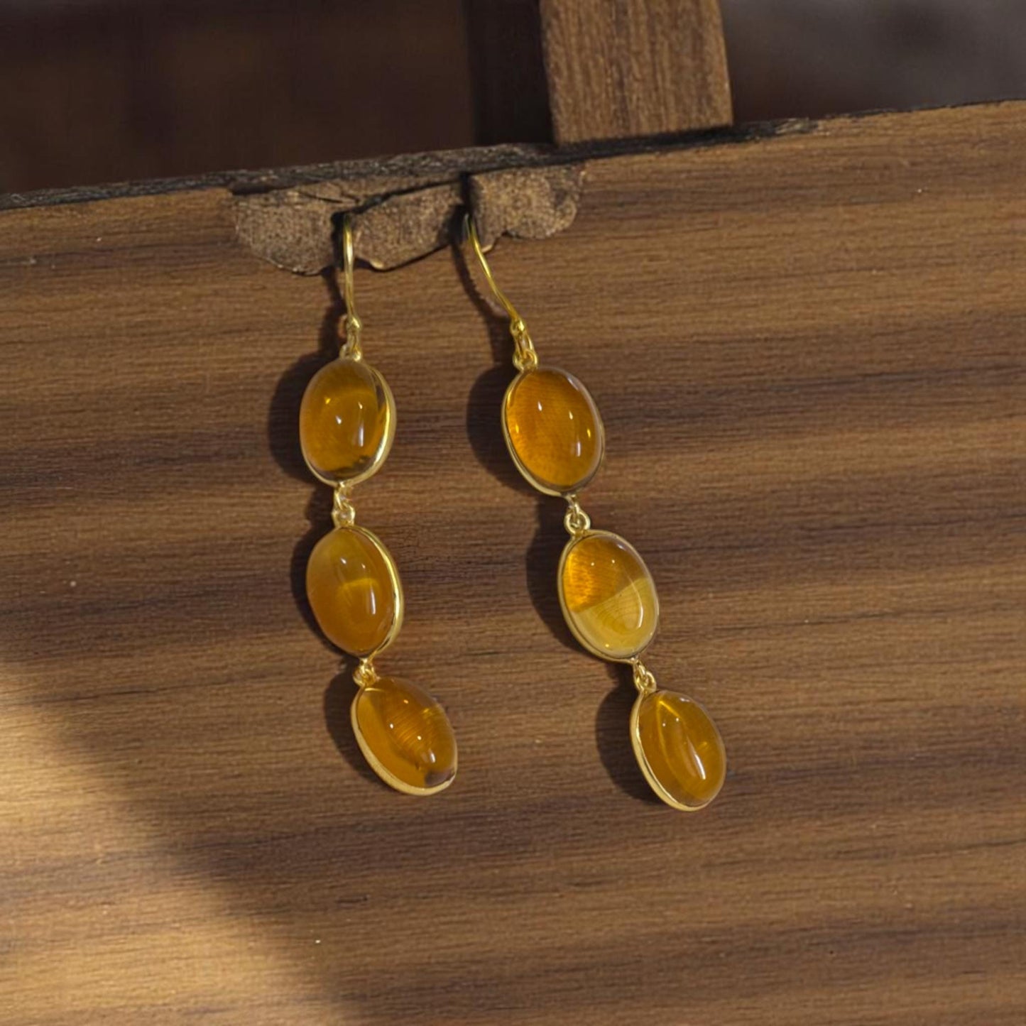 Yellow Gemstone Dangle Earrings | Long Gold Drop Earrings | Handmade Statement Earrings | Lightweight Boho Jewelry | Gift for Her.