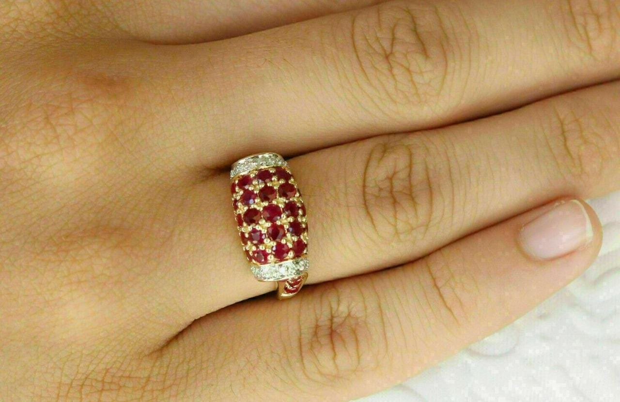 Vintage Style CZ Ruby Cluster Ring | Gold Plated Statement Cocktail Ring | Sparkling Red Gemstone Ring | Bold Party Jewelry for Women