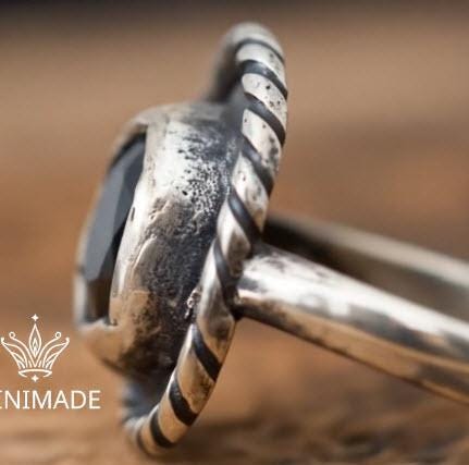 Handmade Oxidized Silver  Black Onyx Ring •   925 Sterling Silver Gothic Statement Ring  • Vintage Boho Jewelry • Unique Gift for her.