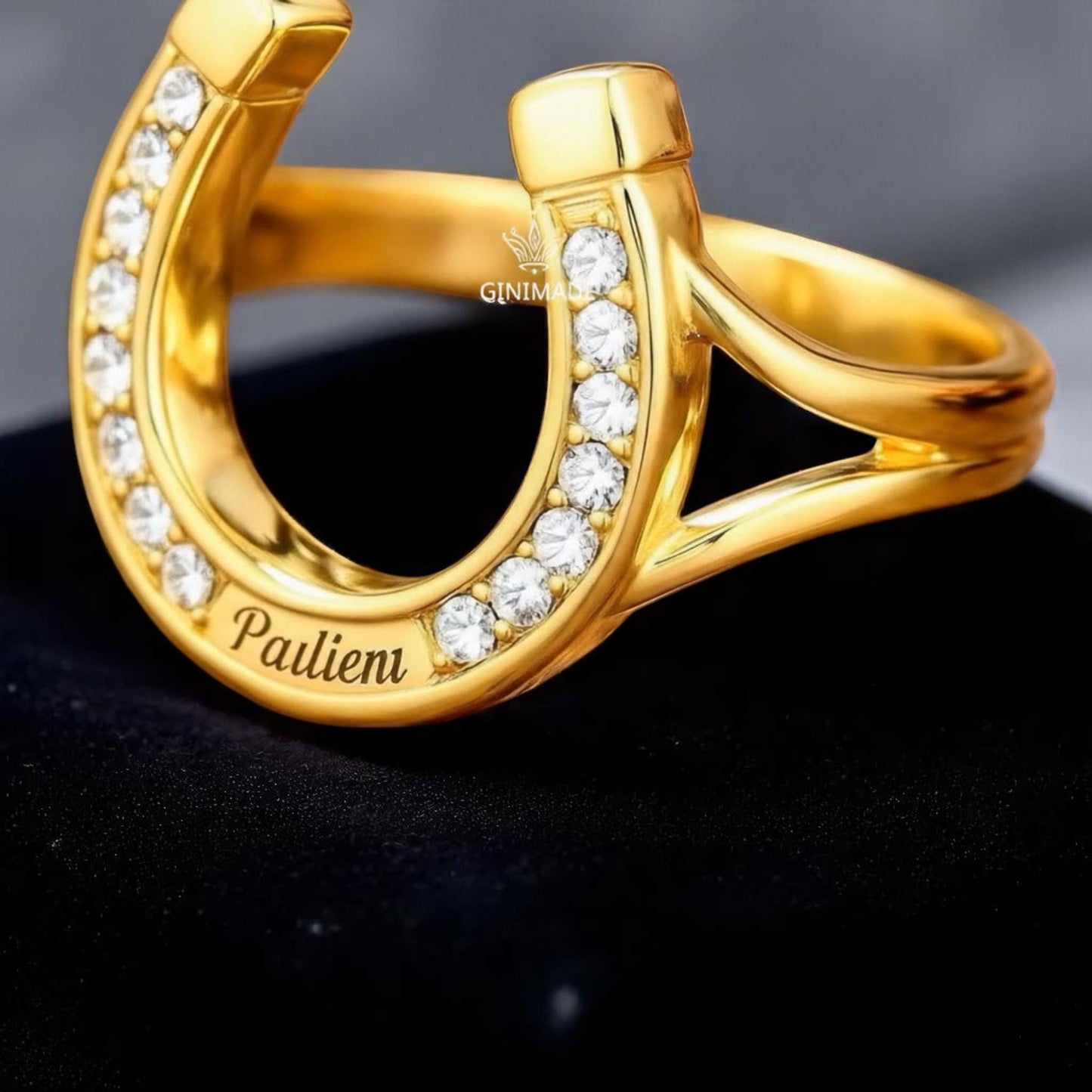 Personalized Elvis Horseshoe Ring – Gold Plated 925 Sterling Silver Western Statement Ring with CZ Diamonds, Lucky Horse. New on Etsy