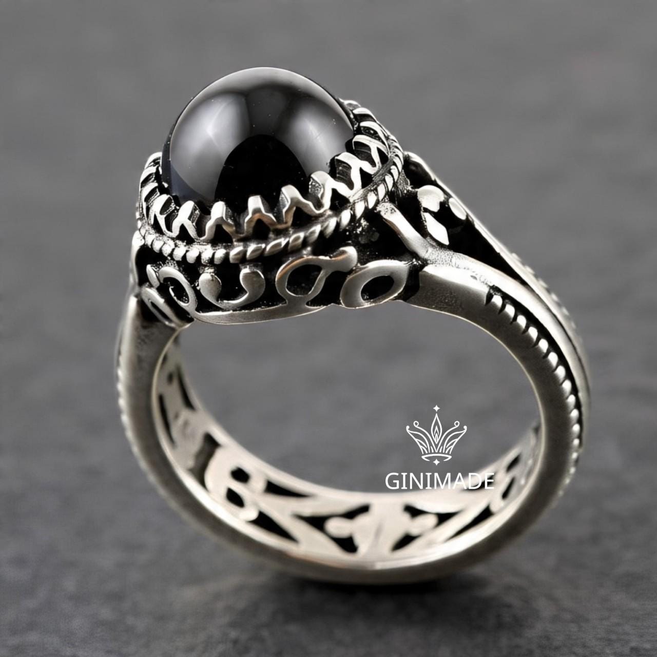 Black Onyx Ring 925 Sterling Silver • Gothic Statement Ring • Handmade Oxidized Silver Ring • Vintage Boho Jewelry • Unique Gift for her.
