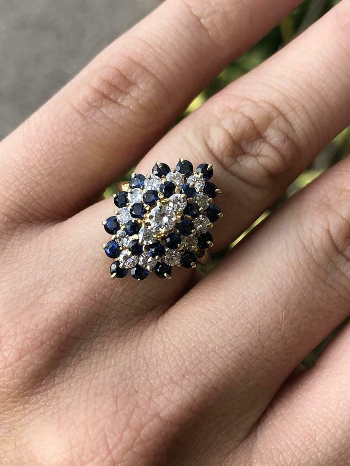 Women’s Cluster Wedding Ring | CZ Sapphire and CZ Diamond Ring |925 Sterling Silver Elegant Jewelry