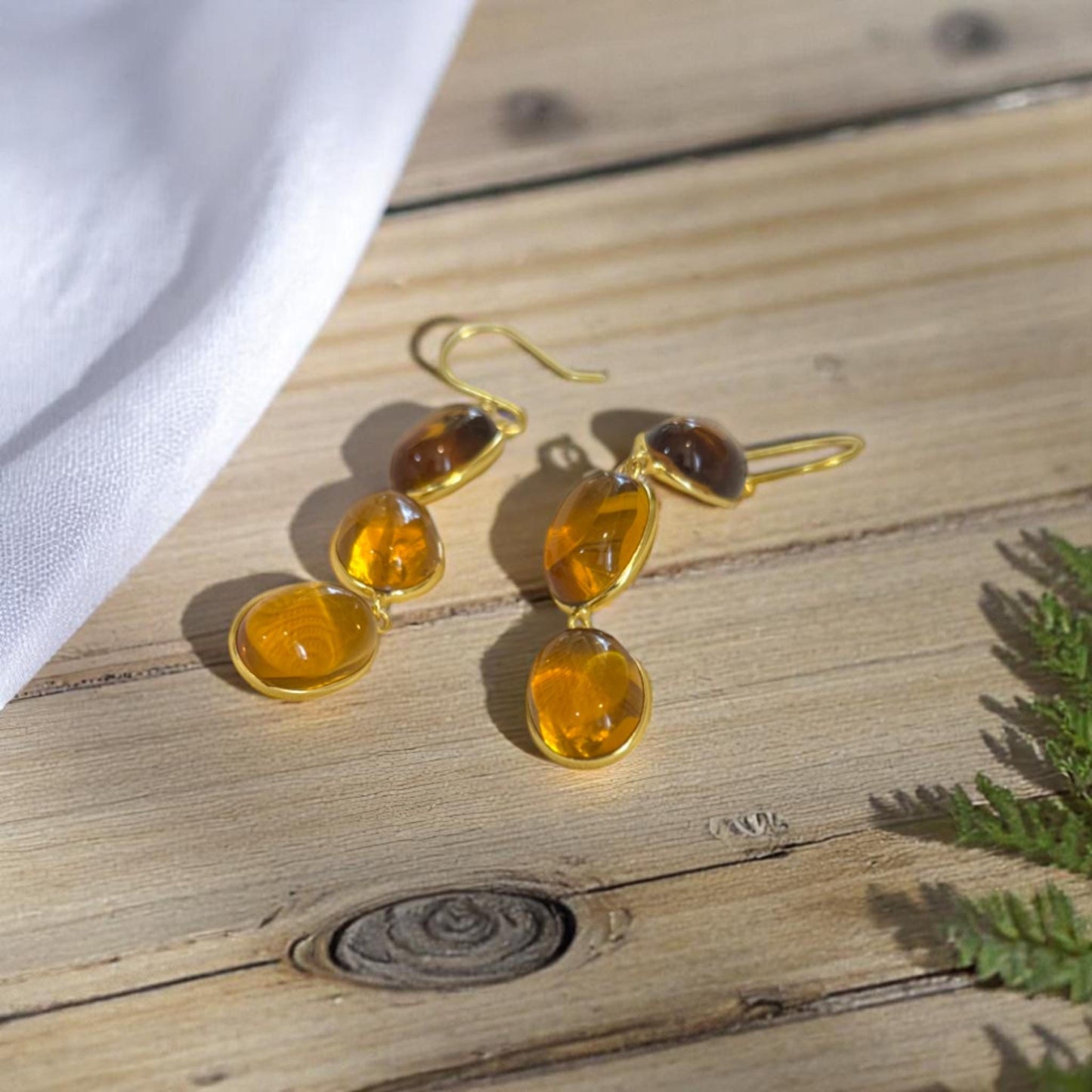 Yellow Gemstone Dangle Earrings | Long Gold Drop Earrings | Handmade Statement Earrings | Lightweight Boho Jewelry | Gift for Her.