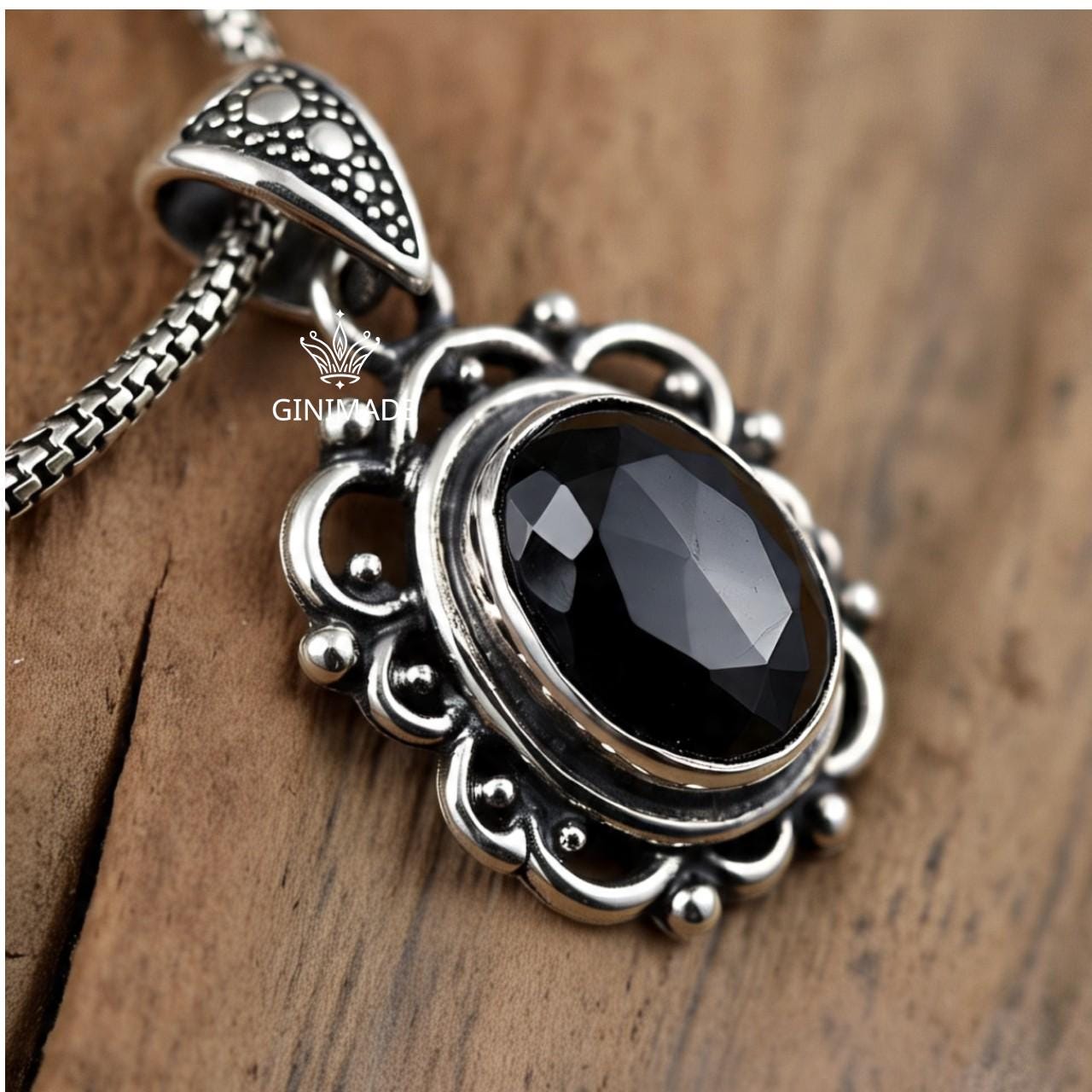 Handcrafted Black Onyx Pendant in Vintage Sterling Silver | Boho Gothic Oval Gemstone Necklace | Artisan Indian Jewelry Gift for Her