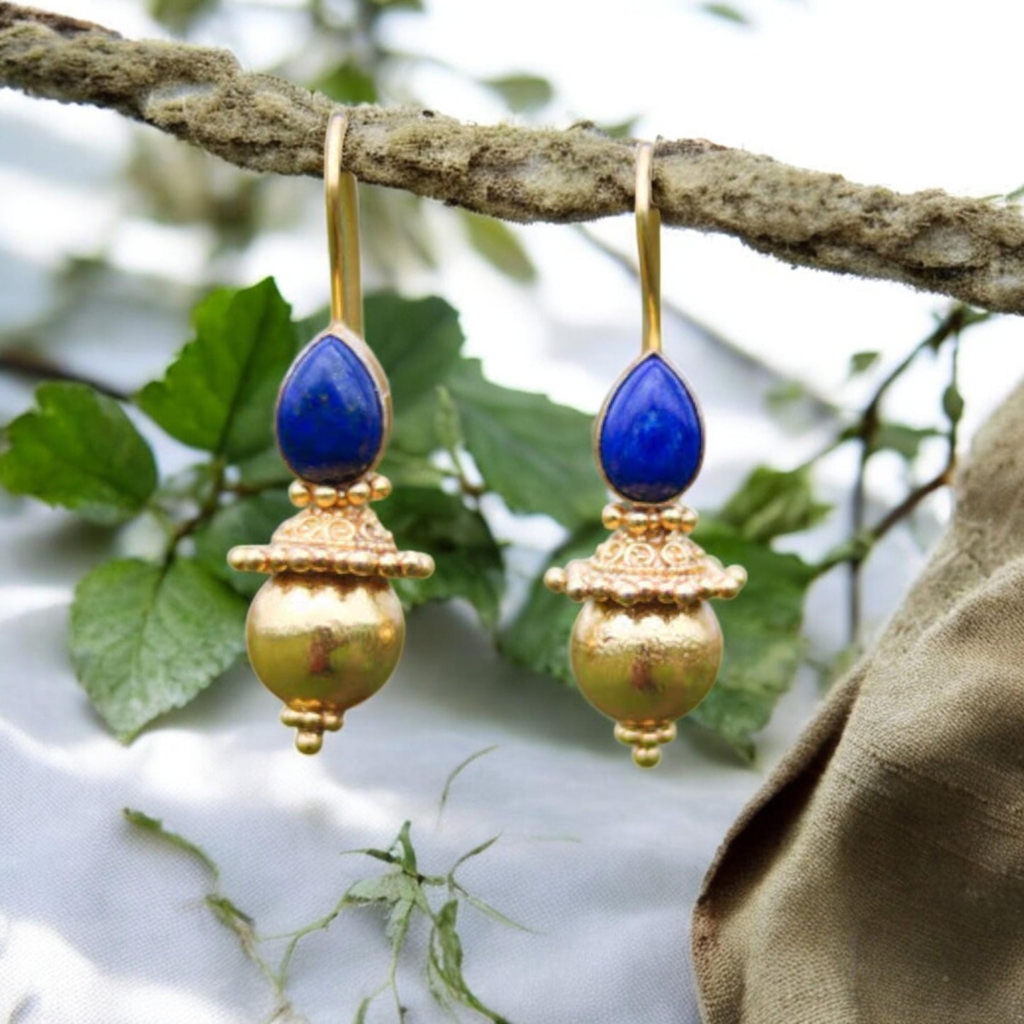 Boho Tribal Hook Gemstone Earrings | Handmade 925 Sterling Silver Jewelry