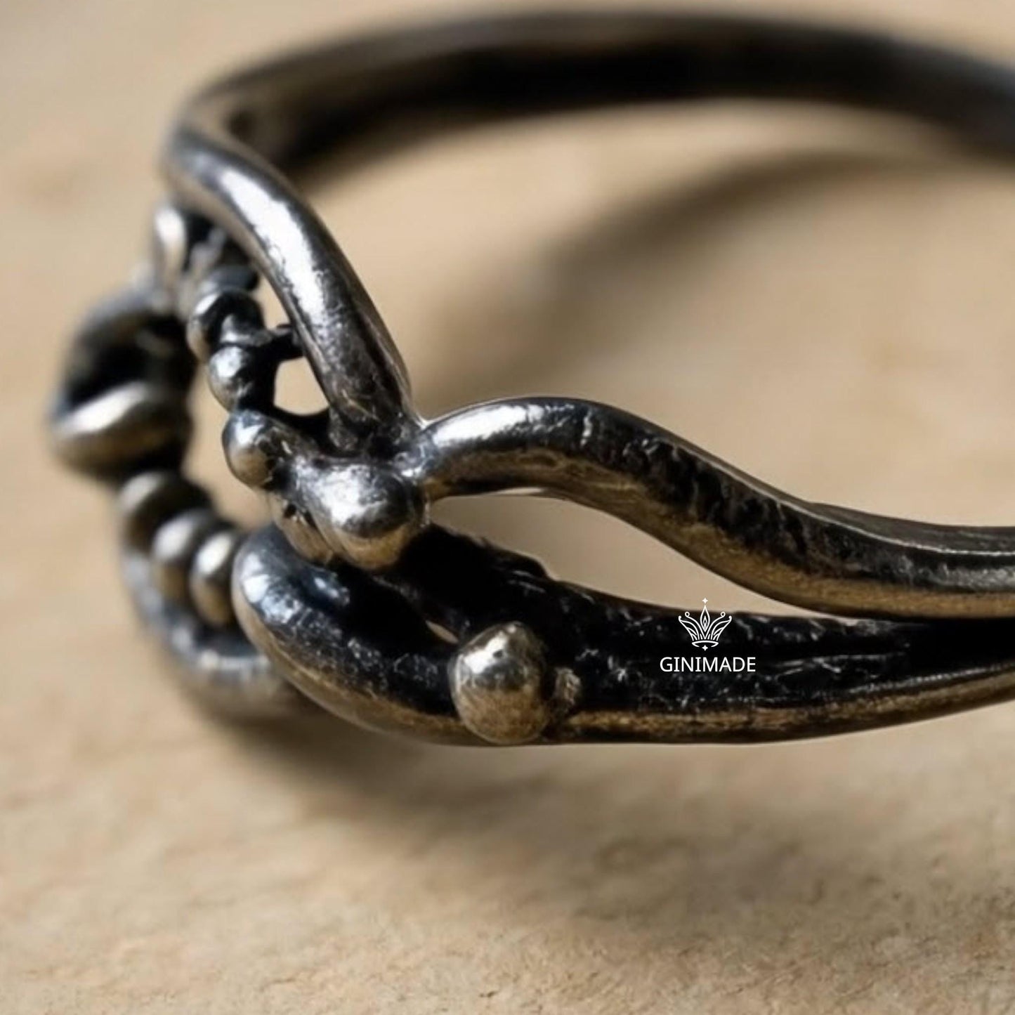 Handmade Oxidized Silver Ring with Open Abstract Design – Unique Organic Wire Art Ring – Rustic Artisan Statement Jewelry for Women