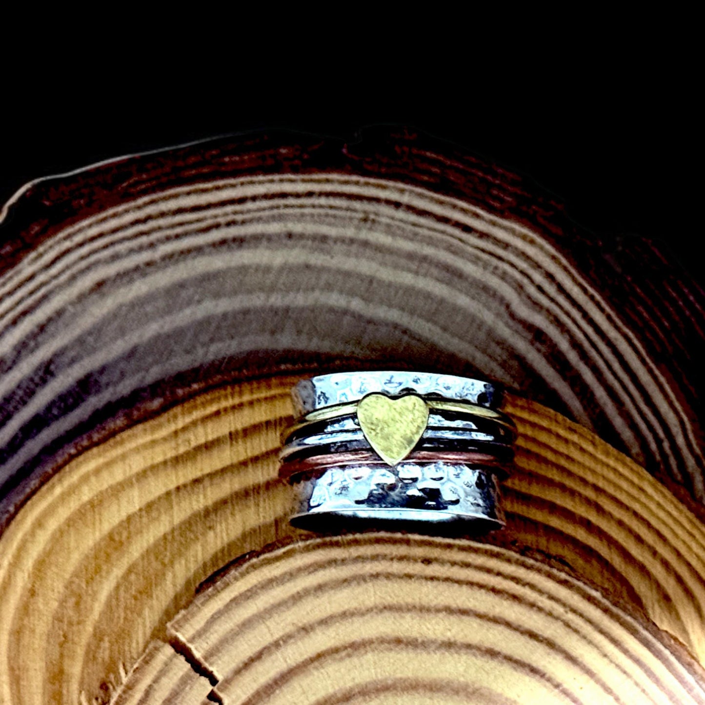 Heart Spinner Ring | Sterling Silver Mixed Metal Fidget Ring Handmade Wide Band Boho Ring | Brass Copper Accent | GINIMADE