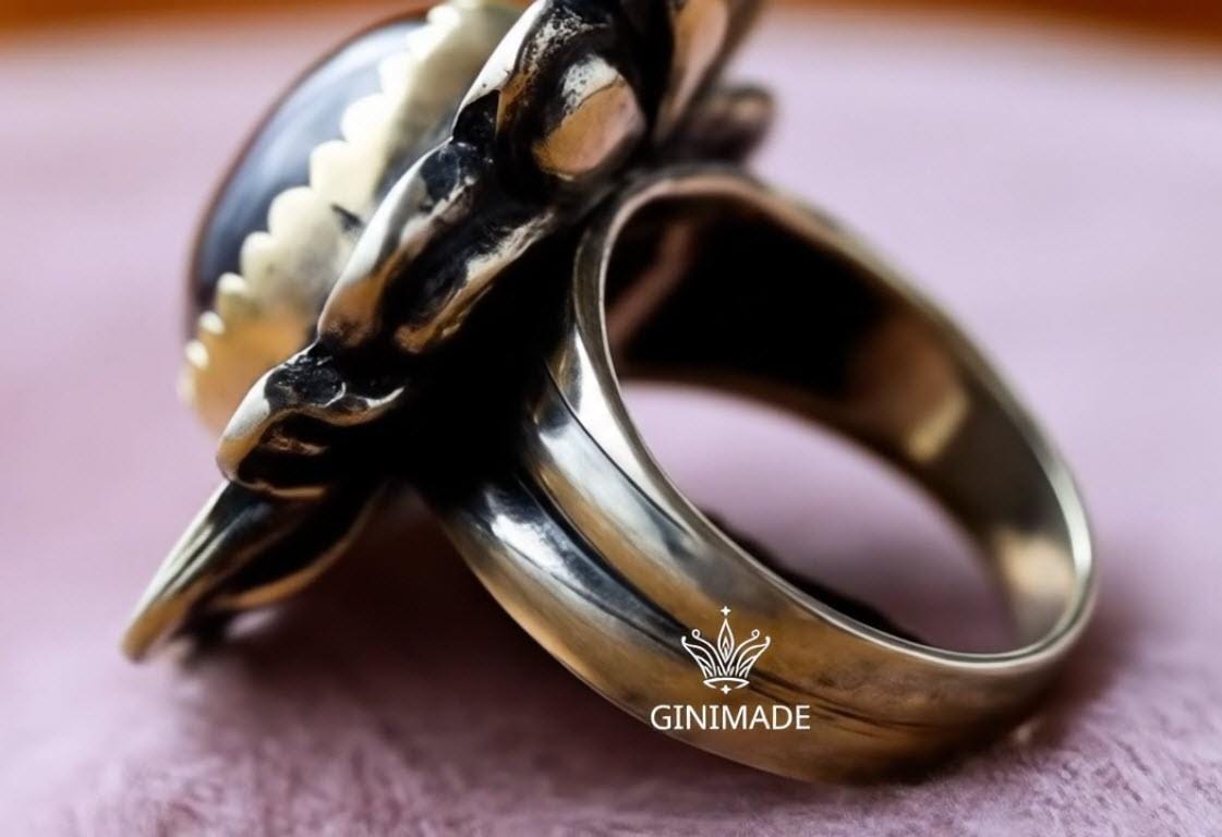 Handcrafted Mix metal Amethyst Ring – Silver Floral Leaf Design – Nature-Inspired Boho Jewelry